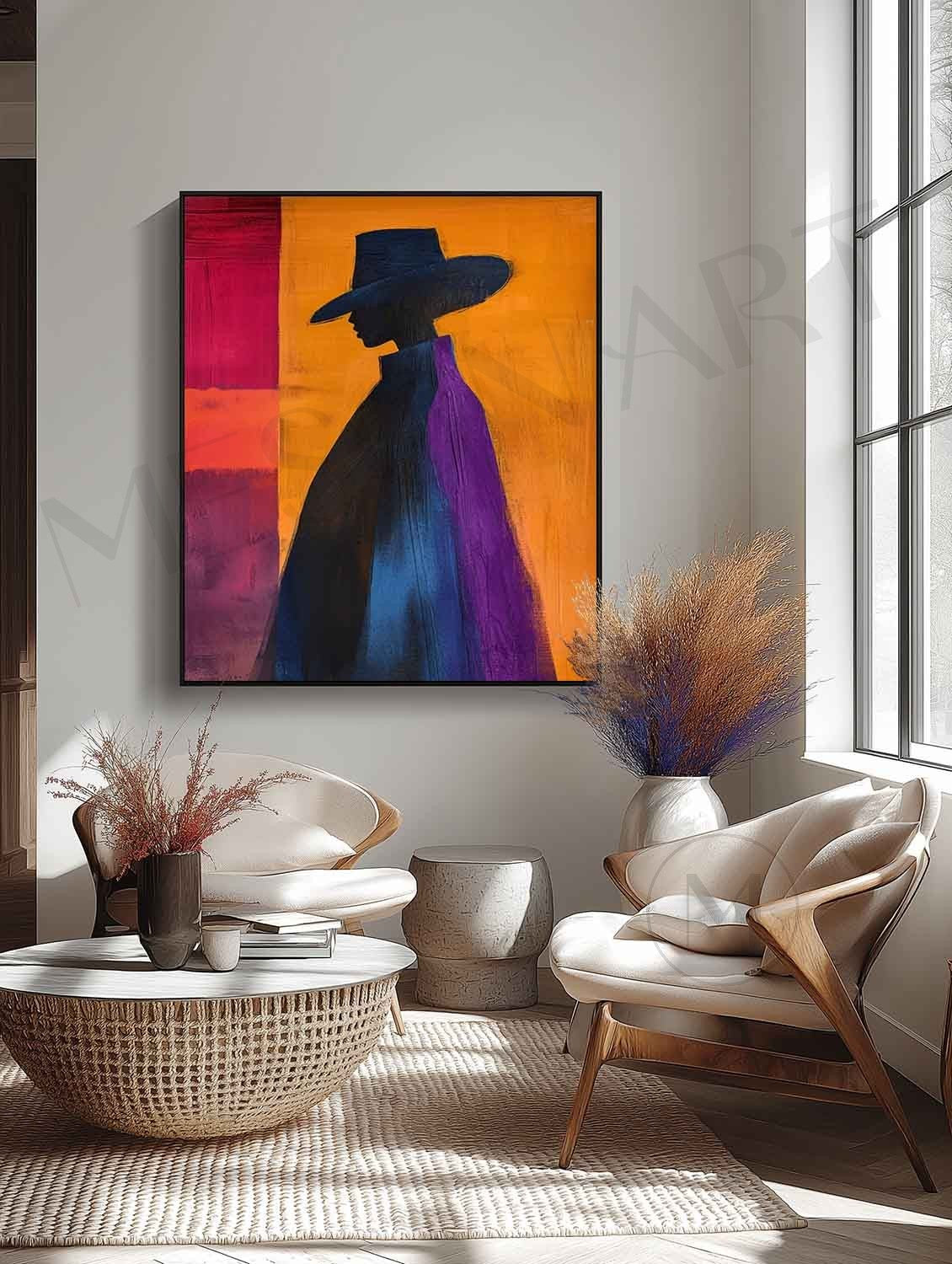 Large Colorful Abstract Cape Woman Canvas Art Contemporary palette abstract cape girl wall art decor