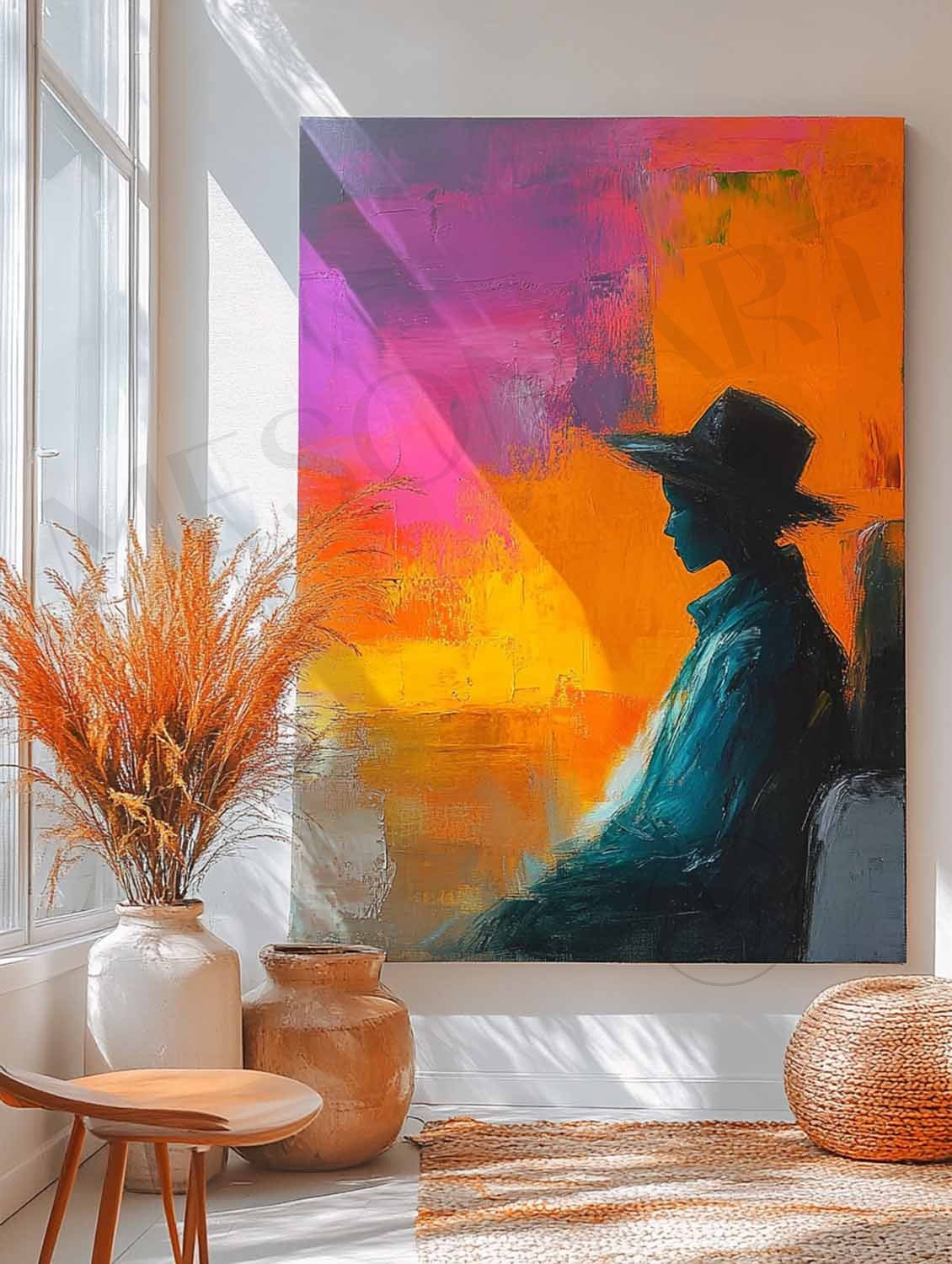 Large Colorful Abstract Female Canvas Art Contemporary Palette Abstract Girl Wall Art Palette Girl Oil Painting