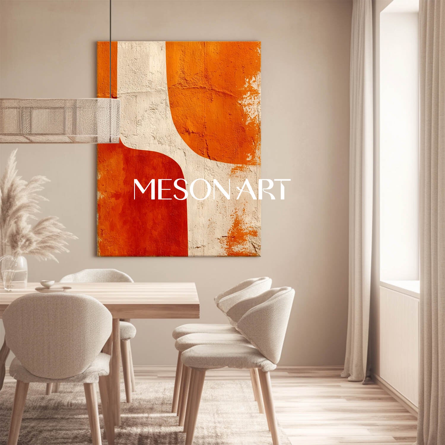 Large Abstract Canvas Wall Art Modern Minimalist Geometric Orange and Beige
