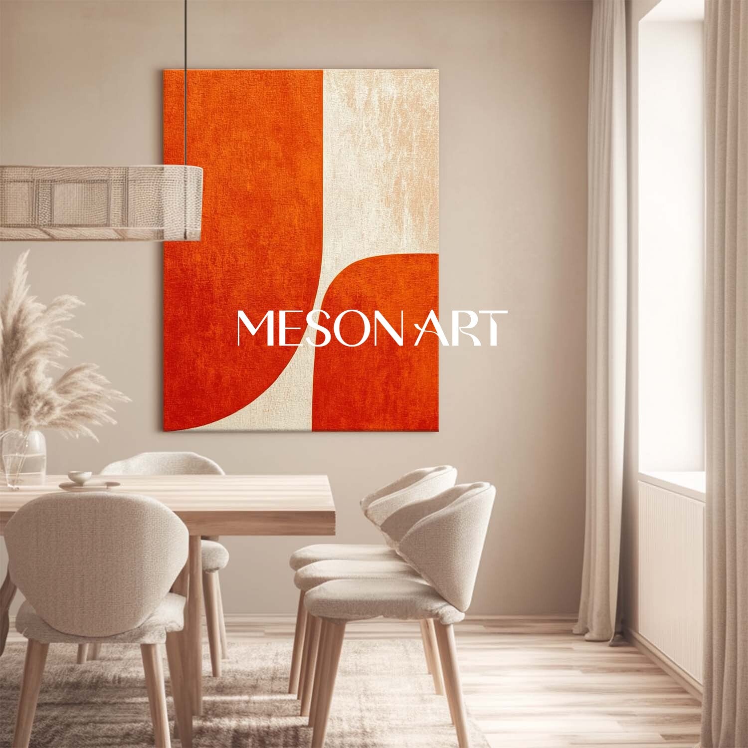 Abstract Textured Wall Art Modern Minimalist Orange Geometric Decor