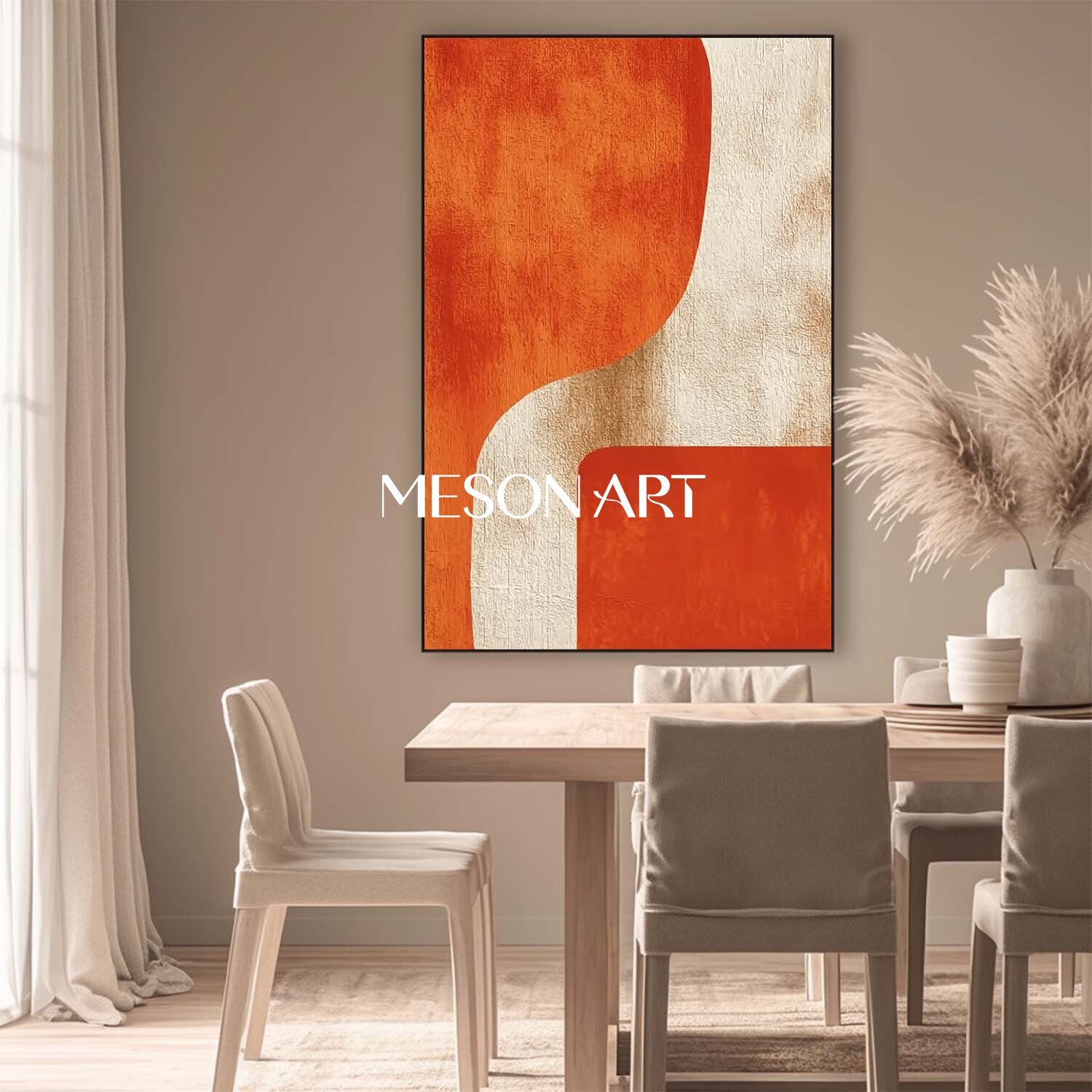 Minimalist Abstract Wall Art Orange and Beige Geometric Canvas Decor
