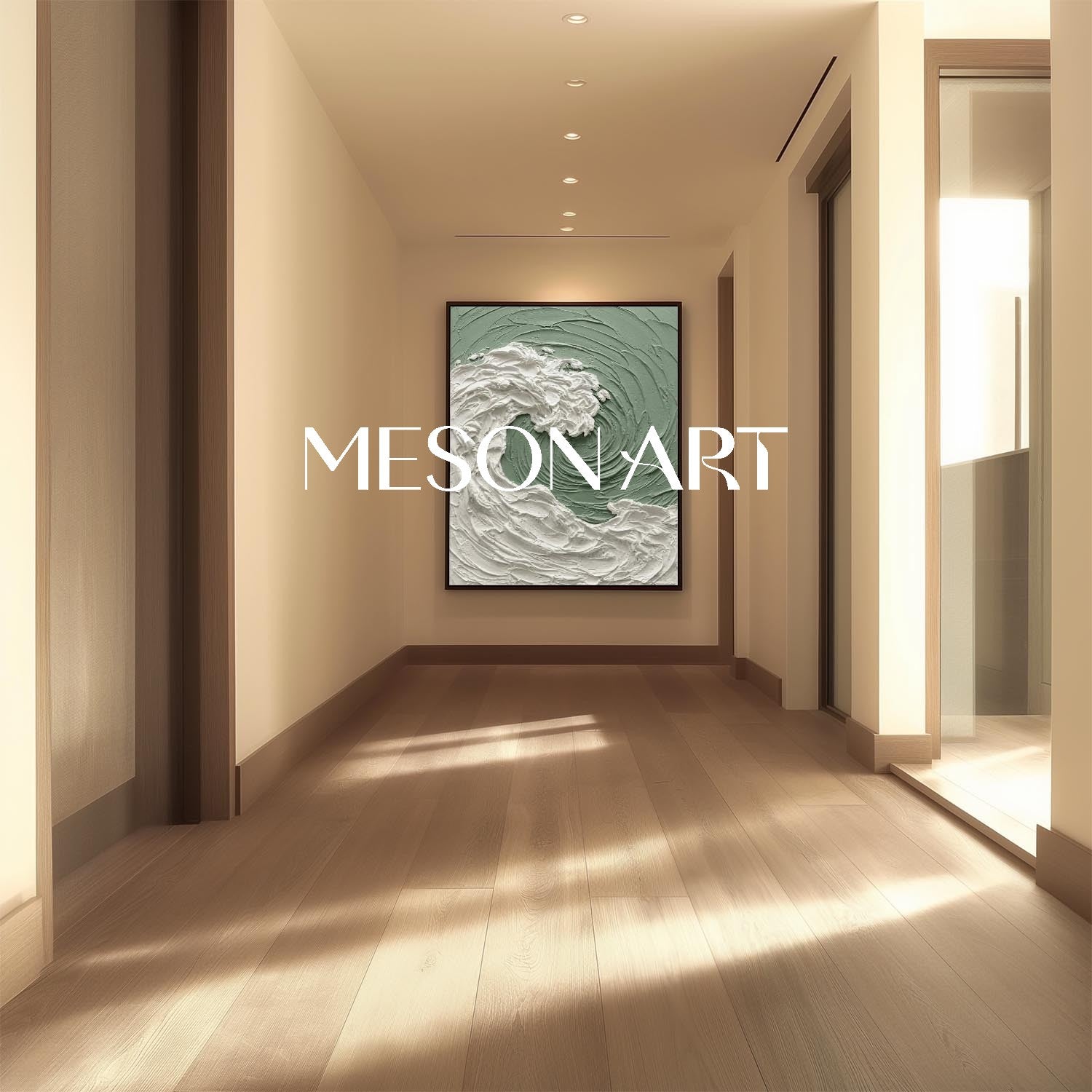 Light Green Textured Abstract Beach Canvas Paintings Light Green & Beige Coastal Art