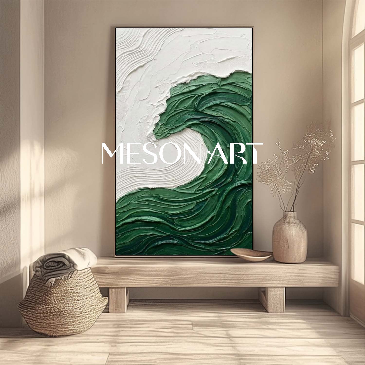 Large 3D Green Sea Entryway Wall Decoration Art Abstract Beach Texture Painting