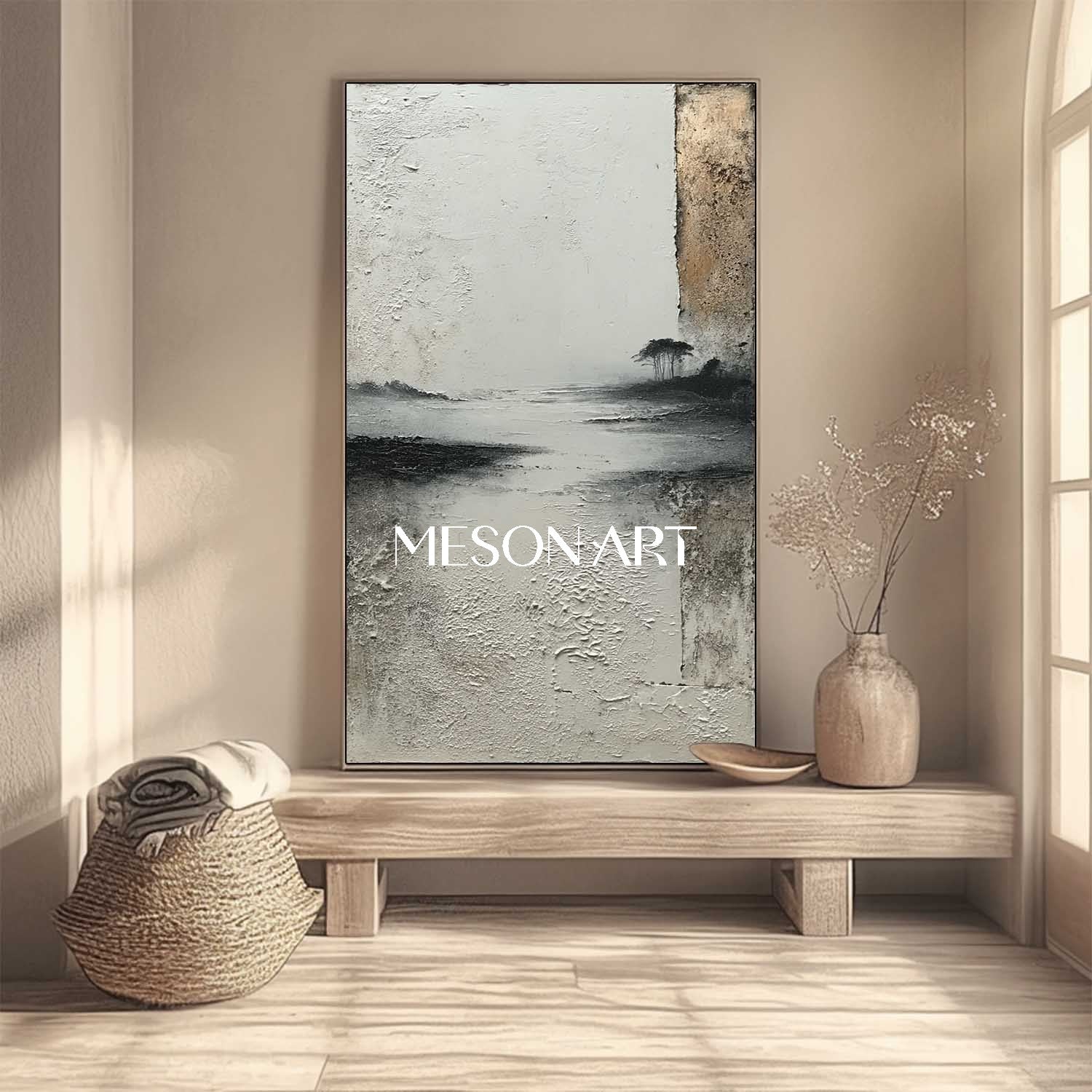 3D Large Gray Minimalist Painting Gray Abstract Canvas Art Wall Decor