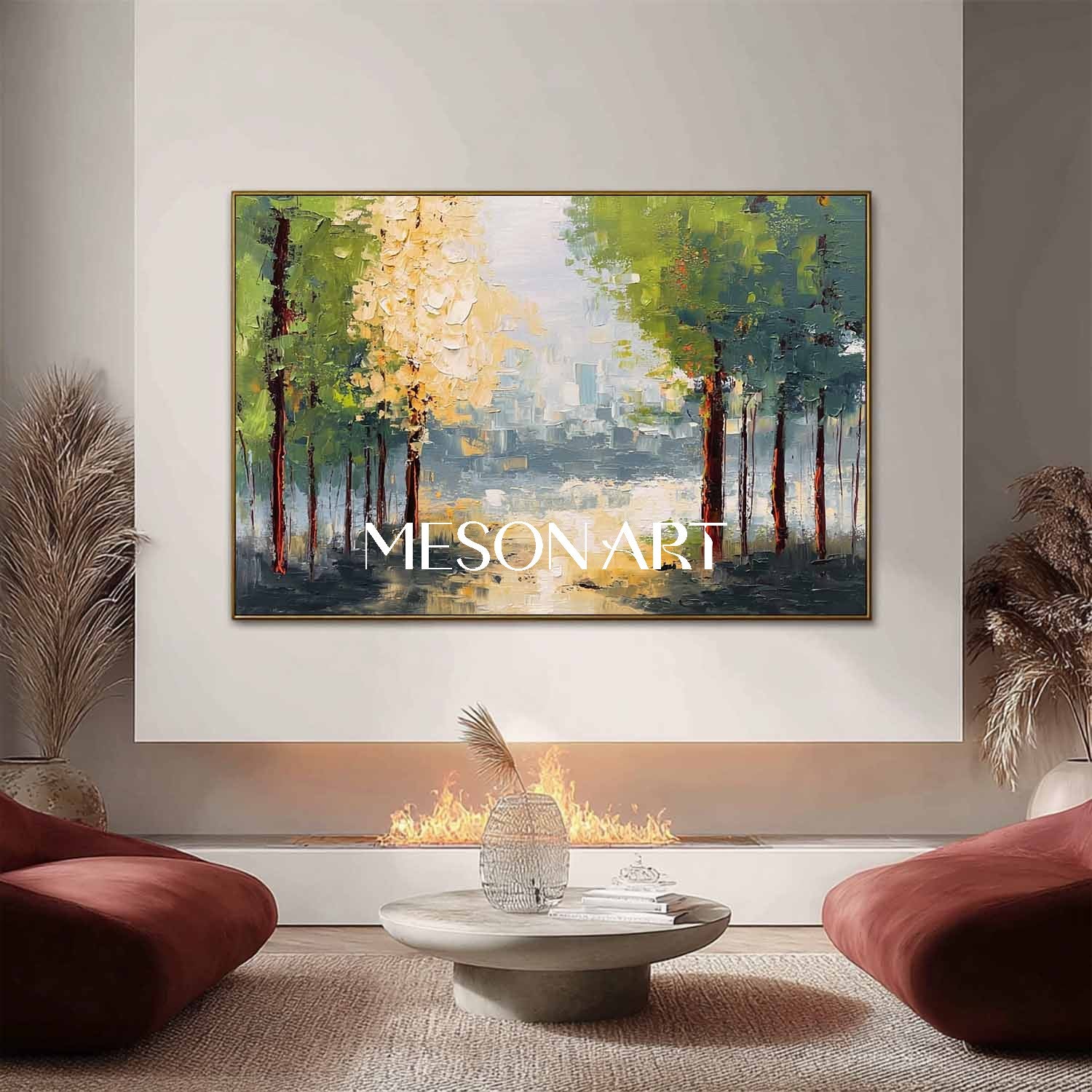 Autumn Landscape Art Original Fall Painting for Stylish Interior Design