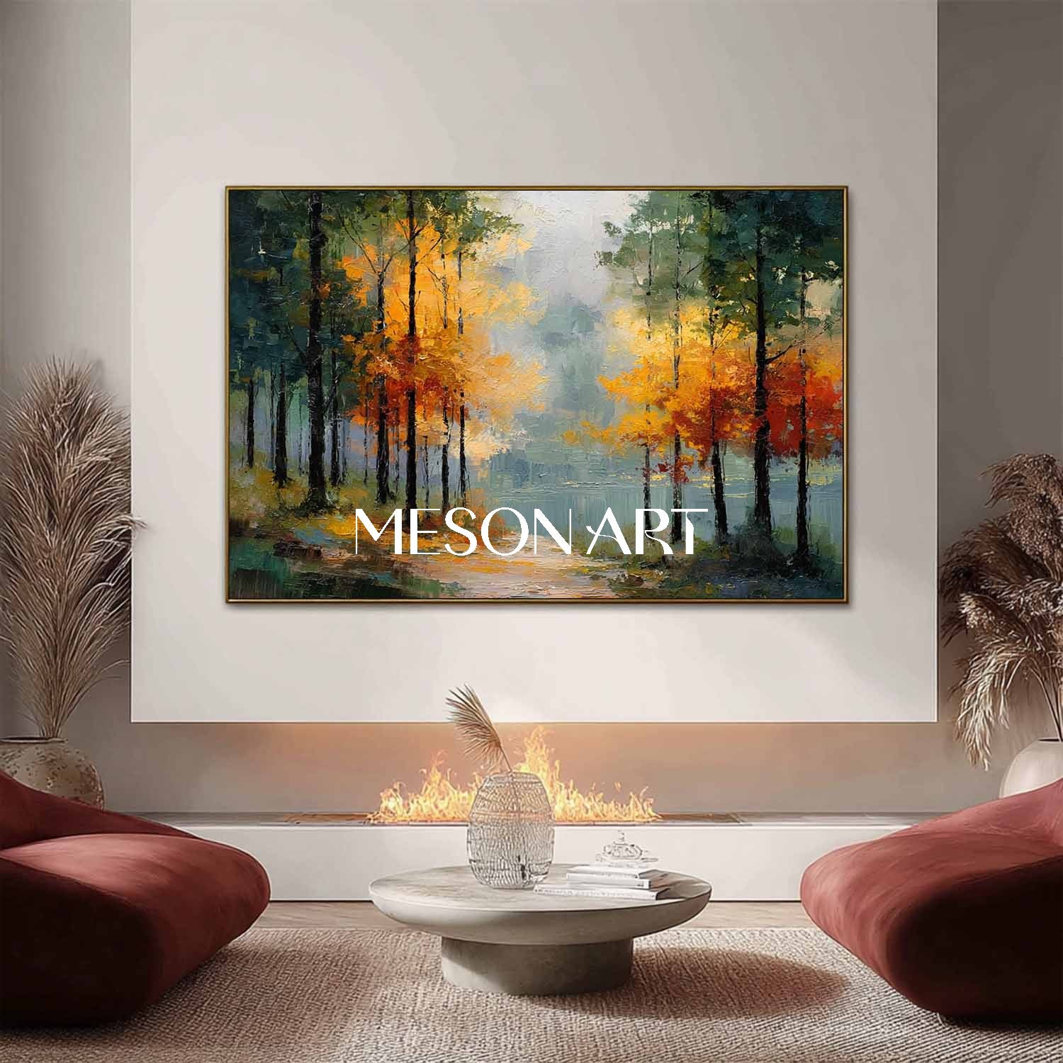 Autumn Landscape Canvas Art – Perfect for Living Room Walls, Warm Fall Decor