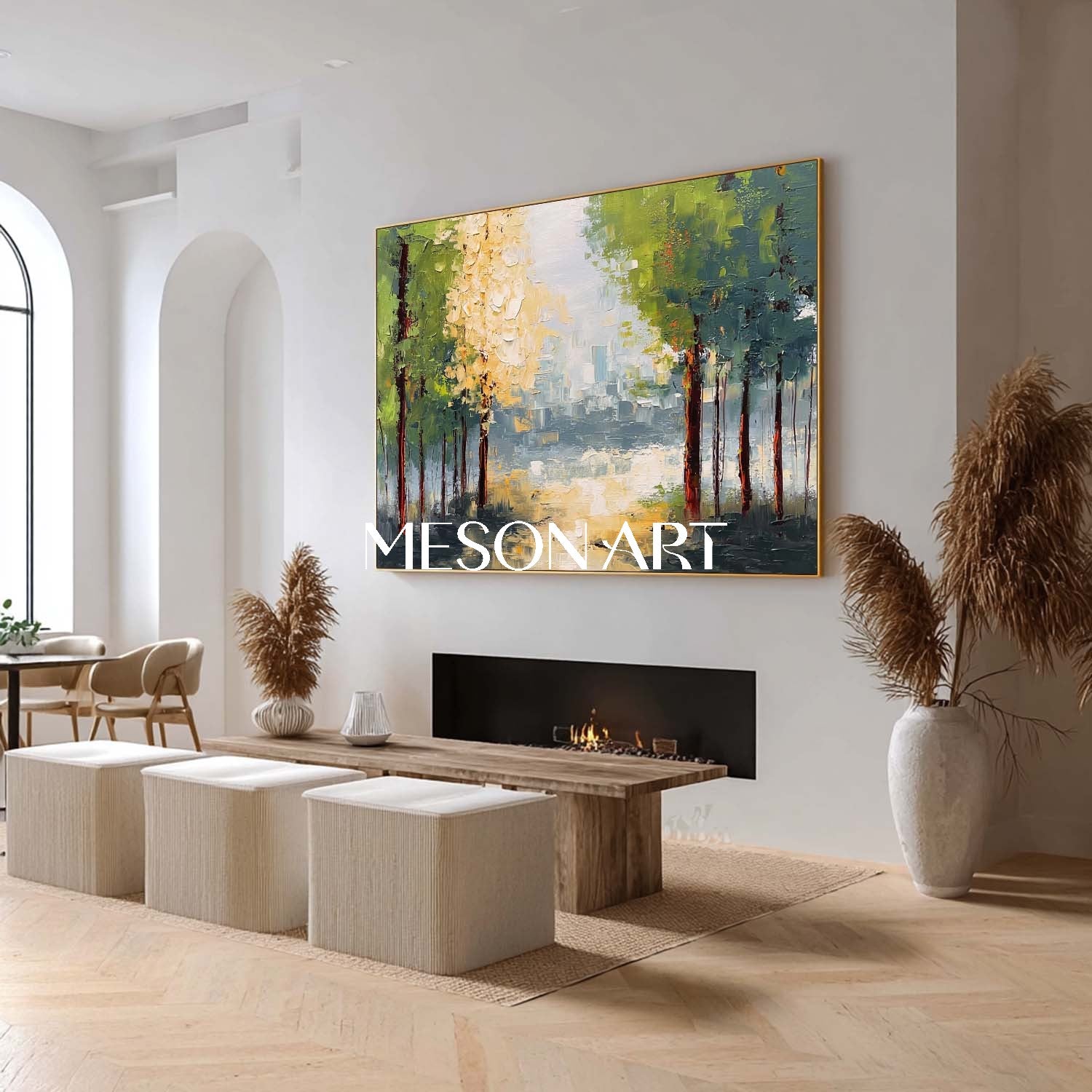 Autumn Landscape Art Original Fall Painting for Stylish Interior Design