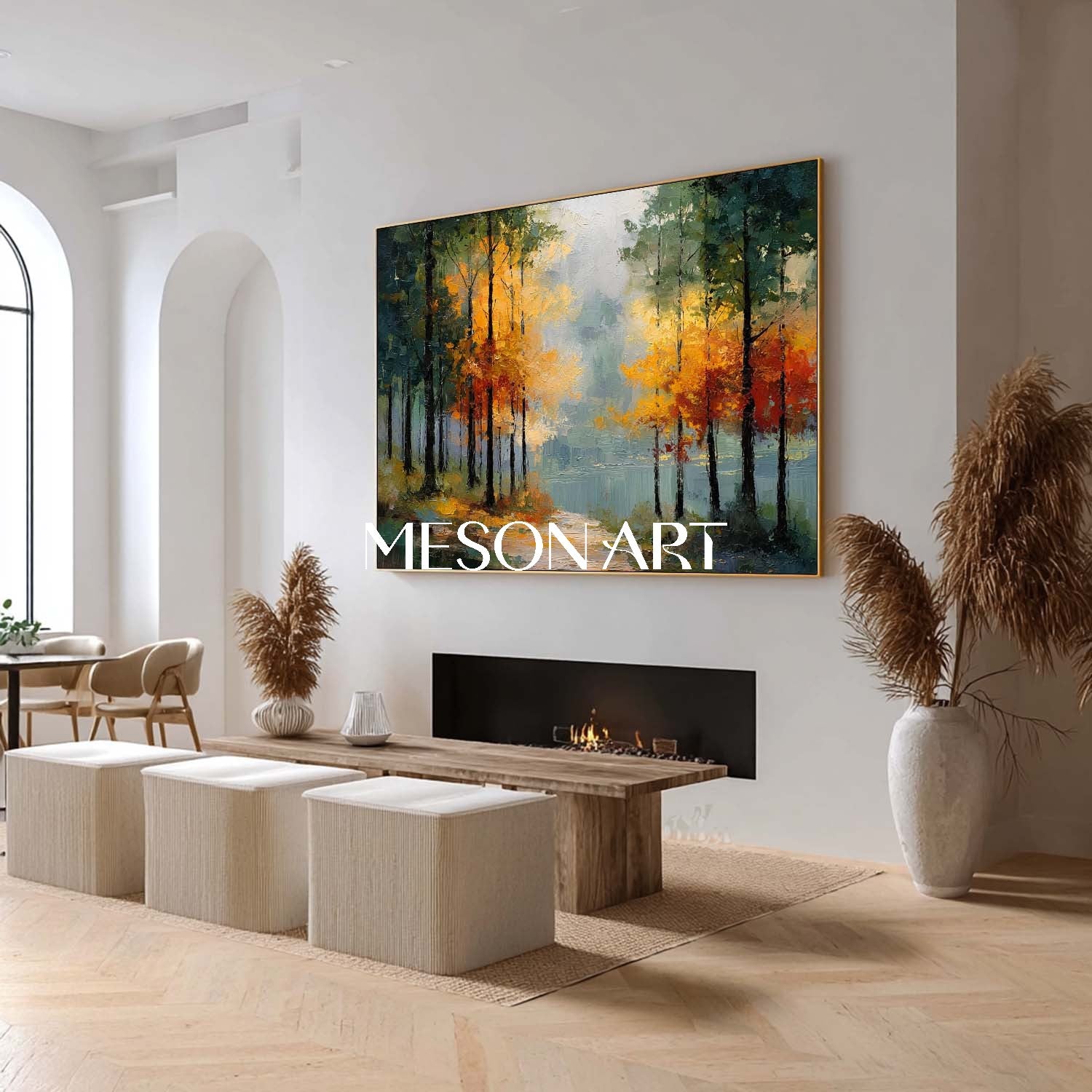 Autumn Landscape Canvas Art – Perfect for Living Room Walls, Warm Fall Decor