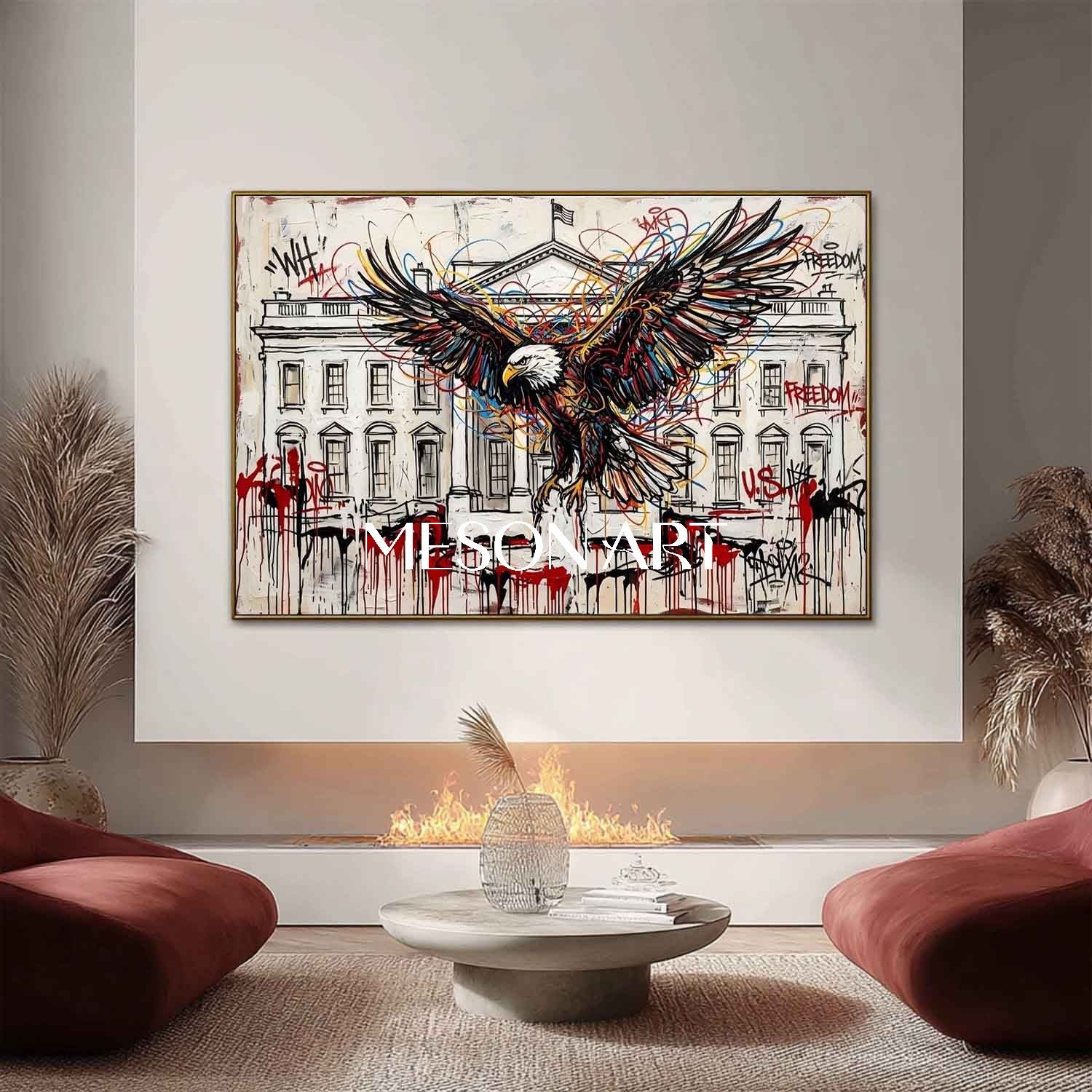 White House Bald Eagle Street Art Canvas Modern Graffiti Wall Decor Painting