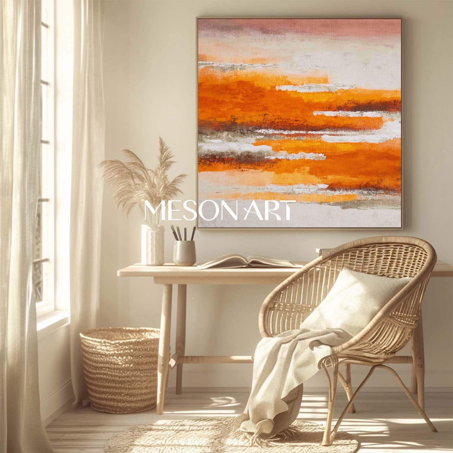 Textured Landscape Canvas – Minimalist Abstract Fall Wall Art Orange Wall Decor
