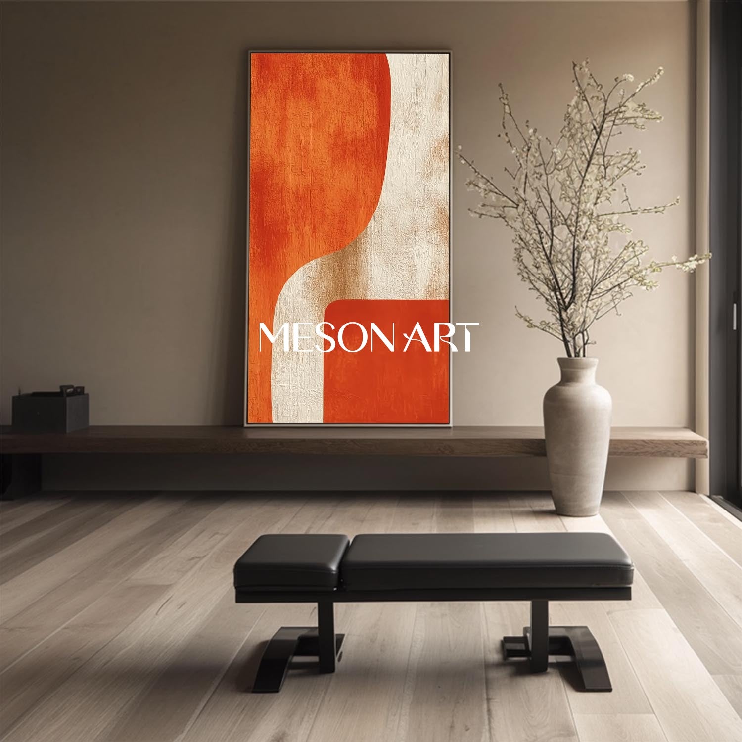 Minimalist Abstract Wall Art Orange and Beige Geometric Canvas Decor