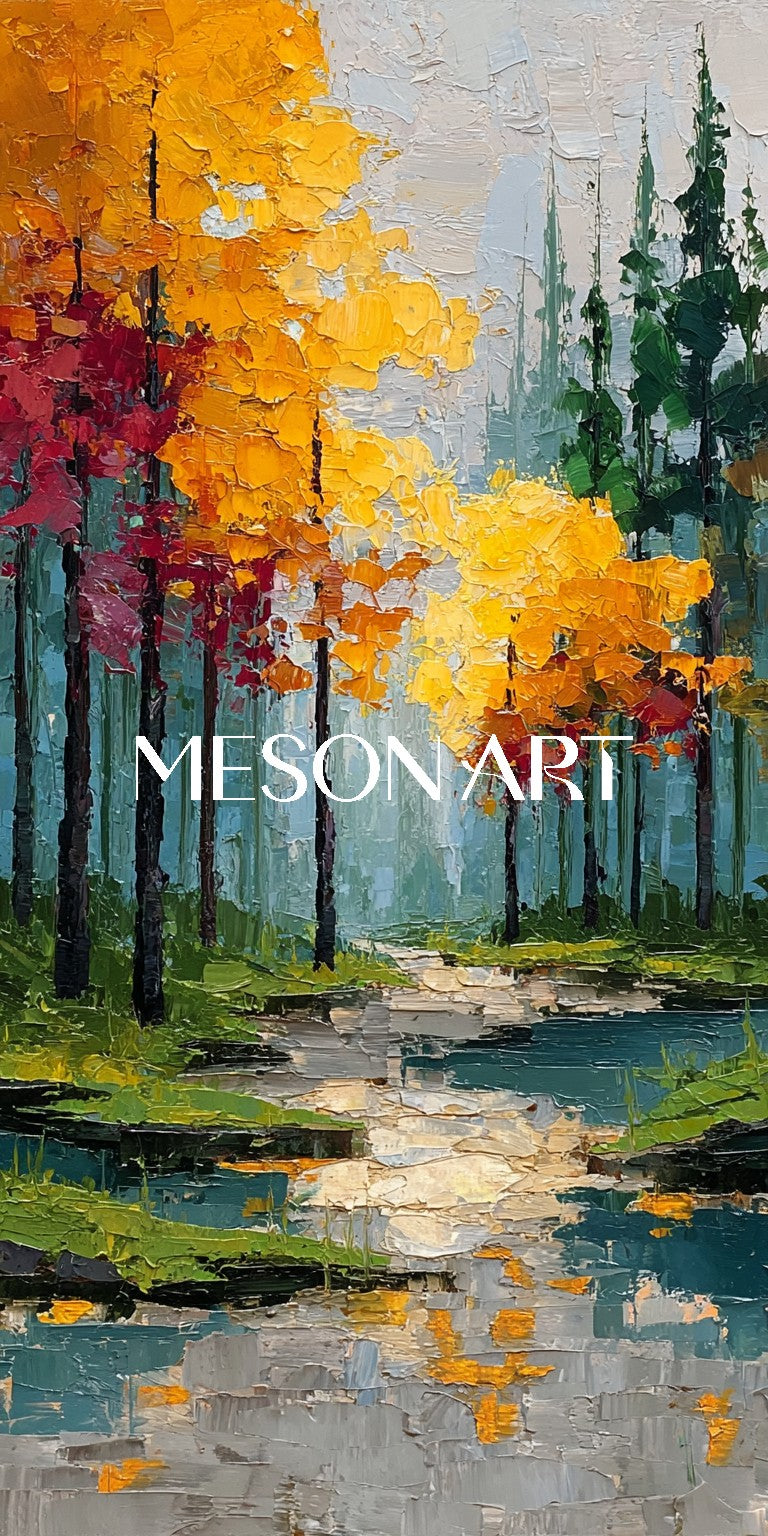 Large Handmade Autumn Canvas Art 2-piece Set Colorful Autumn Scene Art