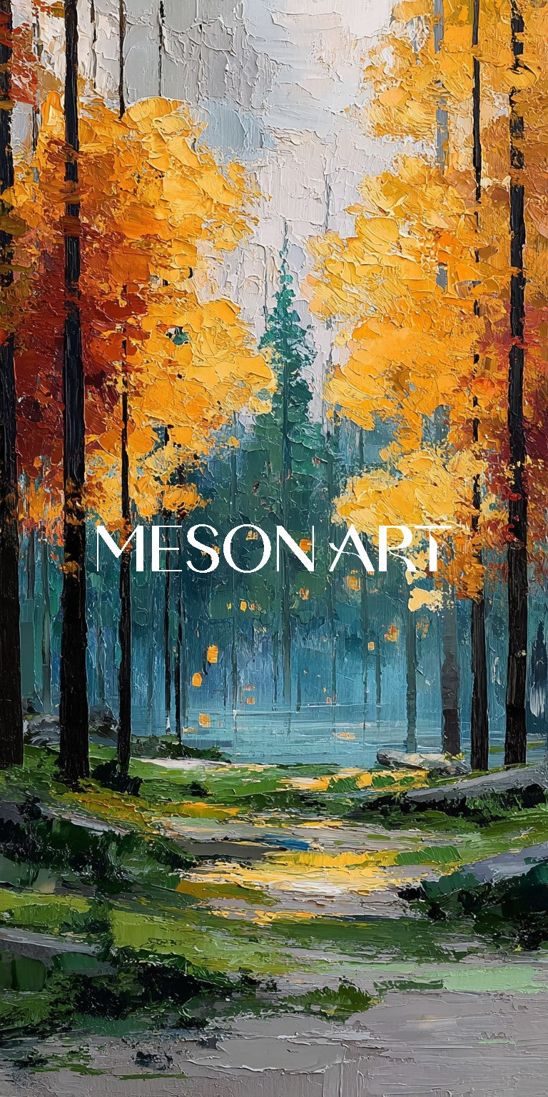 Large Handmade Autumn Canvas Art 2-piece Set Colorful Autumn Scene Art