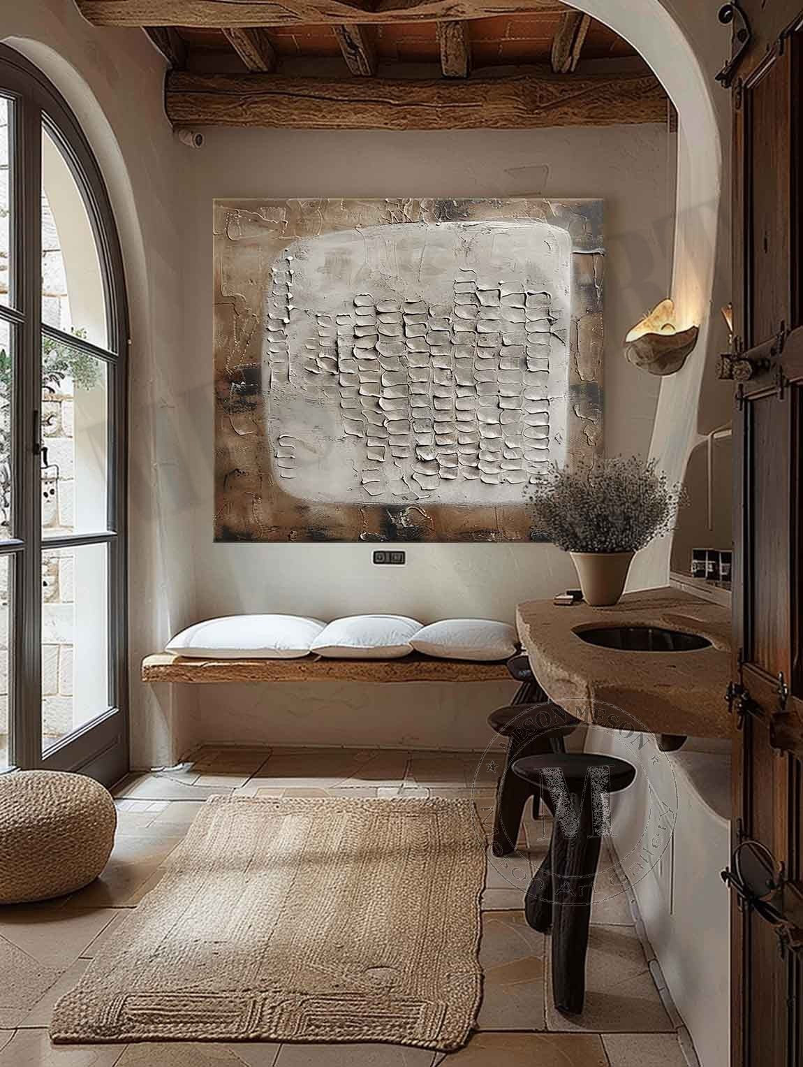 3D Brown and White Abstract Art Brown and White Minimalist Textured Painting Wabi-Sabi Wall Art