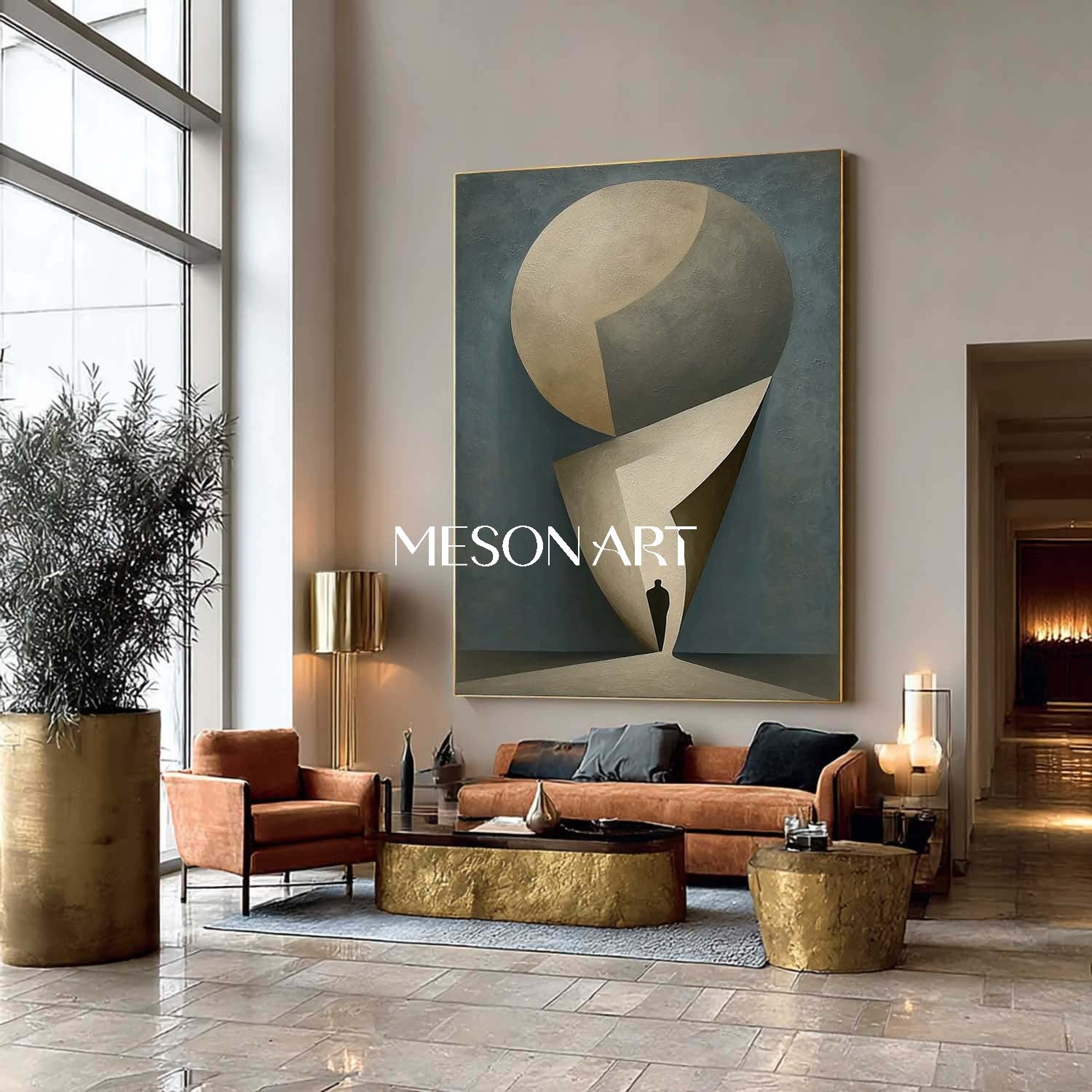 Contemporary Luxury Olive Gray Original Canvas Art Vertical Bedroom