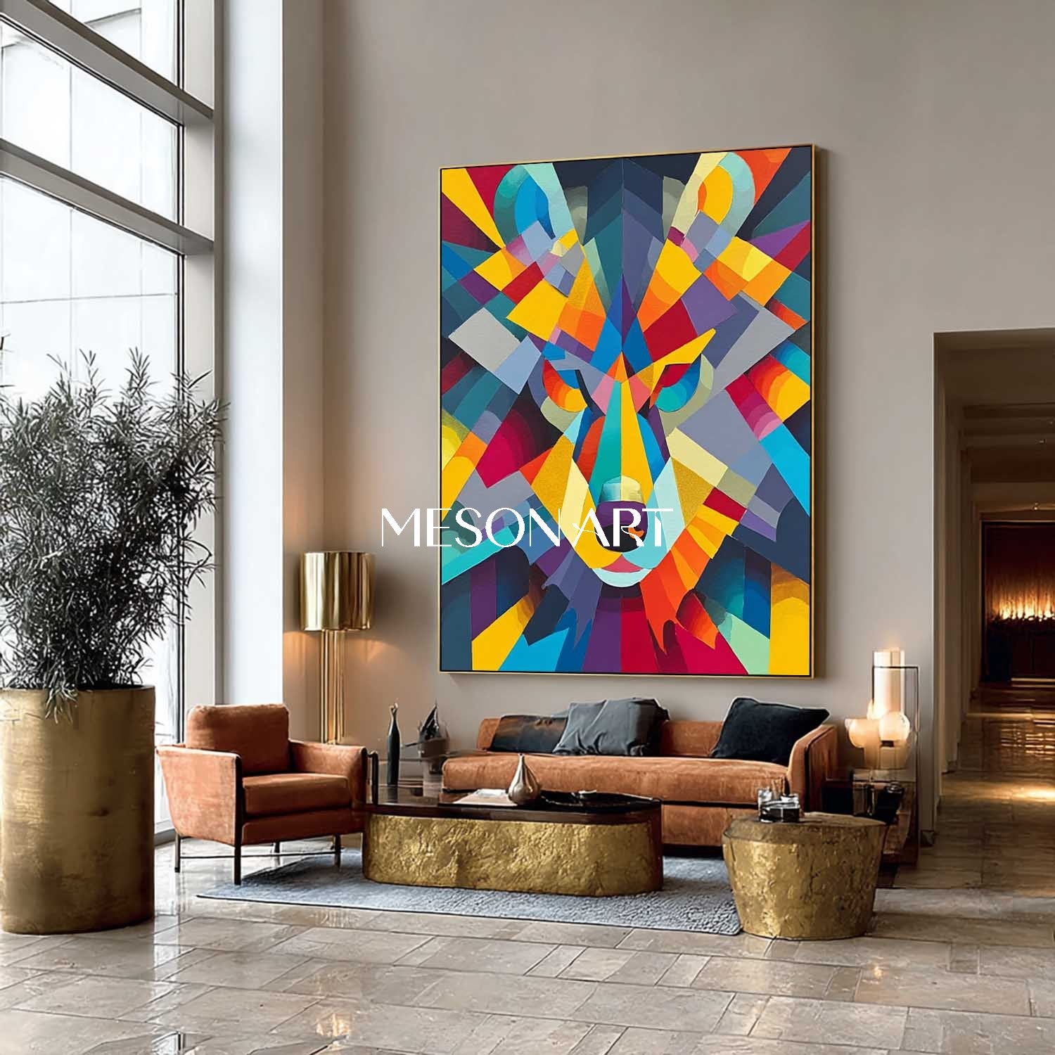 Pop Cubism Wolf Painting Geometric Colorful Abstract Animal Artwork