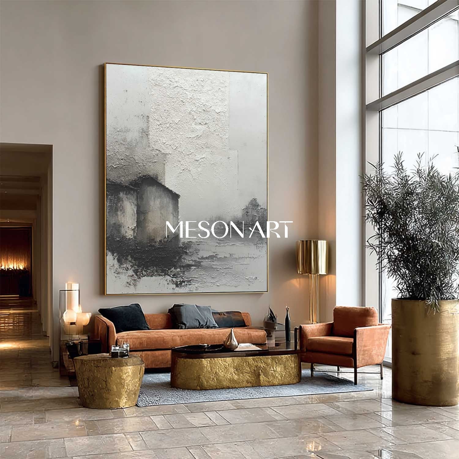 Gray And Black Abstract Texture Landscape Painting Wabi-Sabi Art Décor