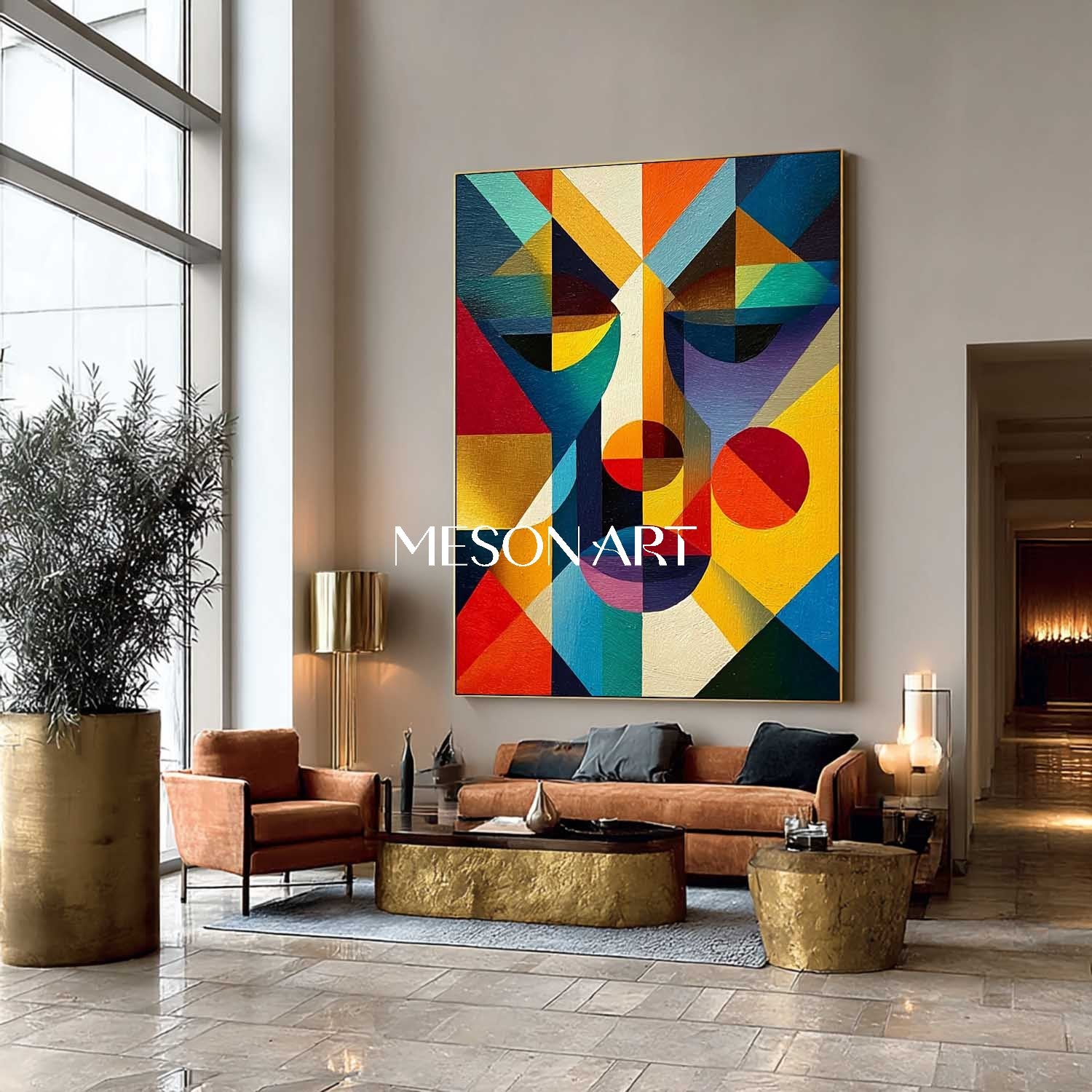 Cubist Portrait Painting Modern Colorful Geometric Abstract Art Canvas