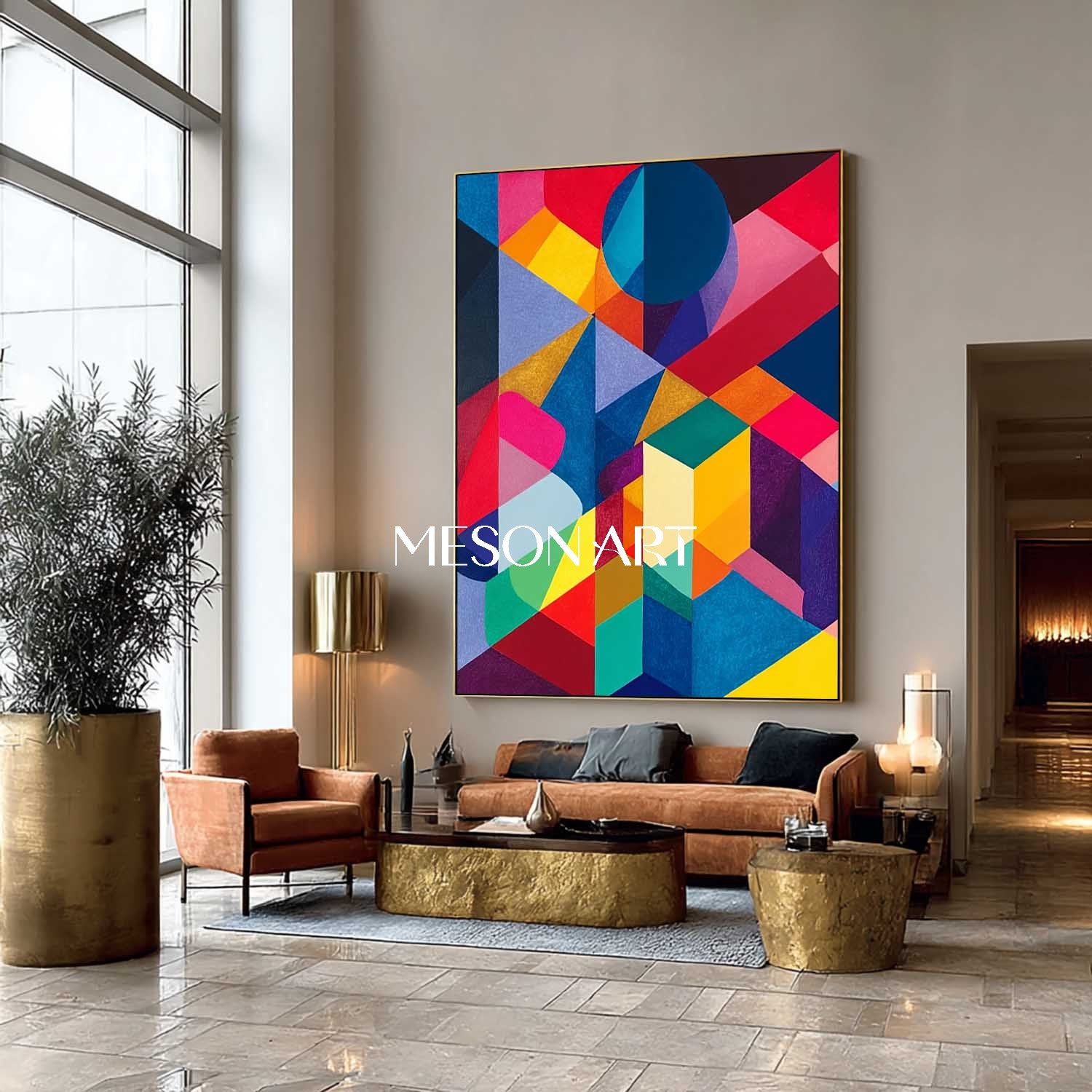 Bold Geometric Abstract Painting Modern Colorful Art Canvas Bathroom