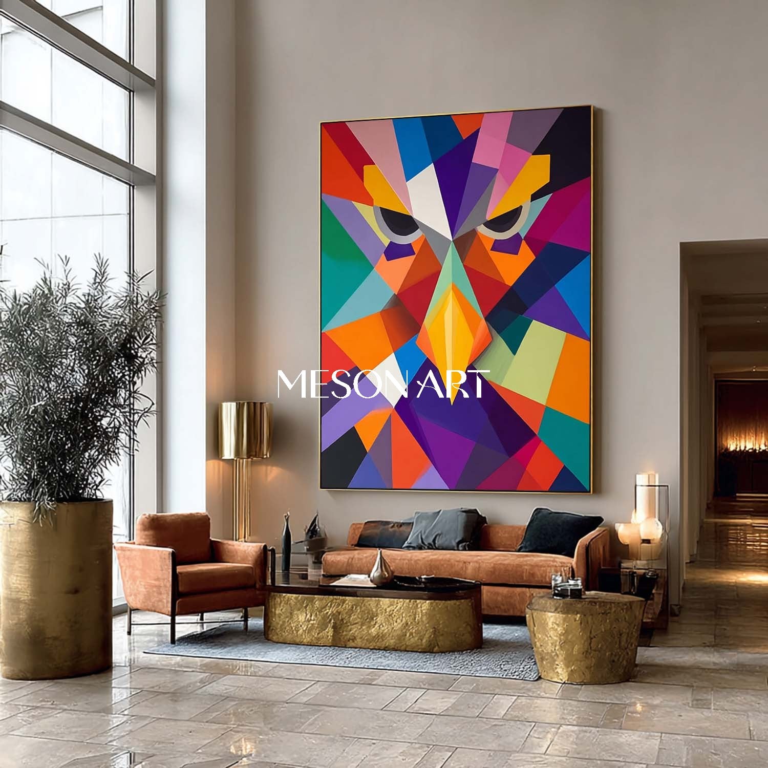 Colorful Geometric Eagle Abstract Painting Modern Wall Art for Office