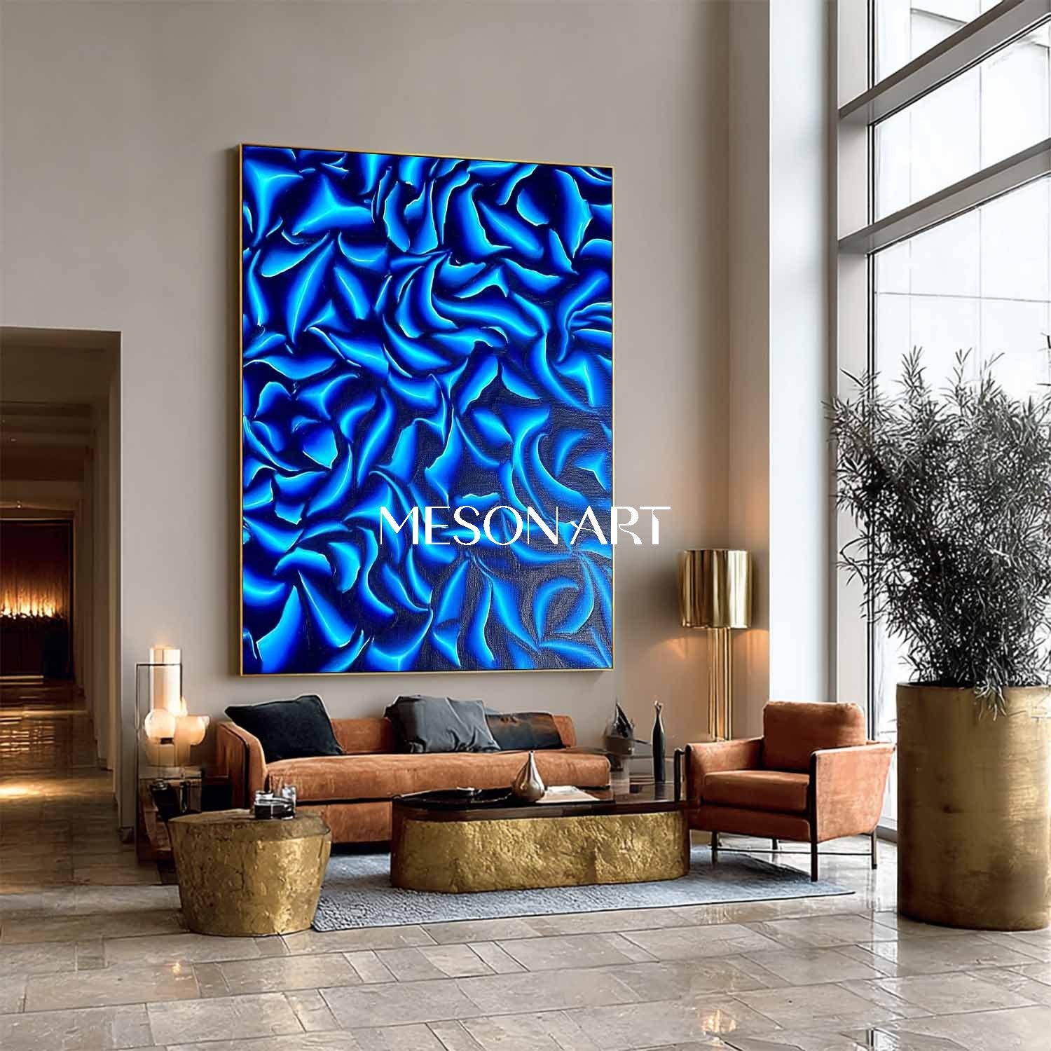 Contemporary Blue Geometric Abstract Painting Modern Wall Art Canvas