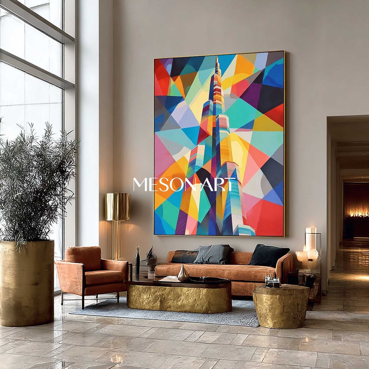 Modern Abstract Building Painting Colorful Urban Wall Art Canvas Decor