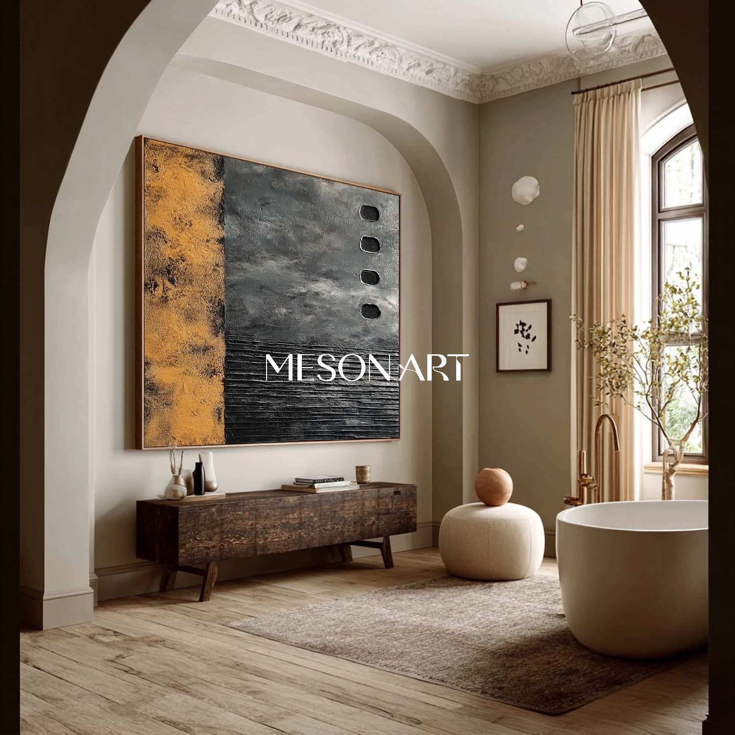 Large Hand-Painted Wabi-Sabi Black Abstract Art Canvas Living Room