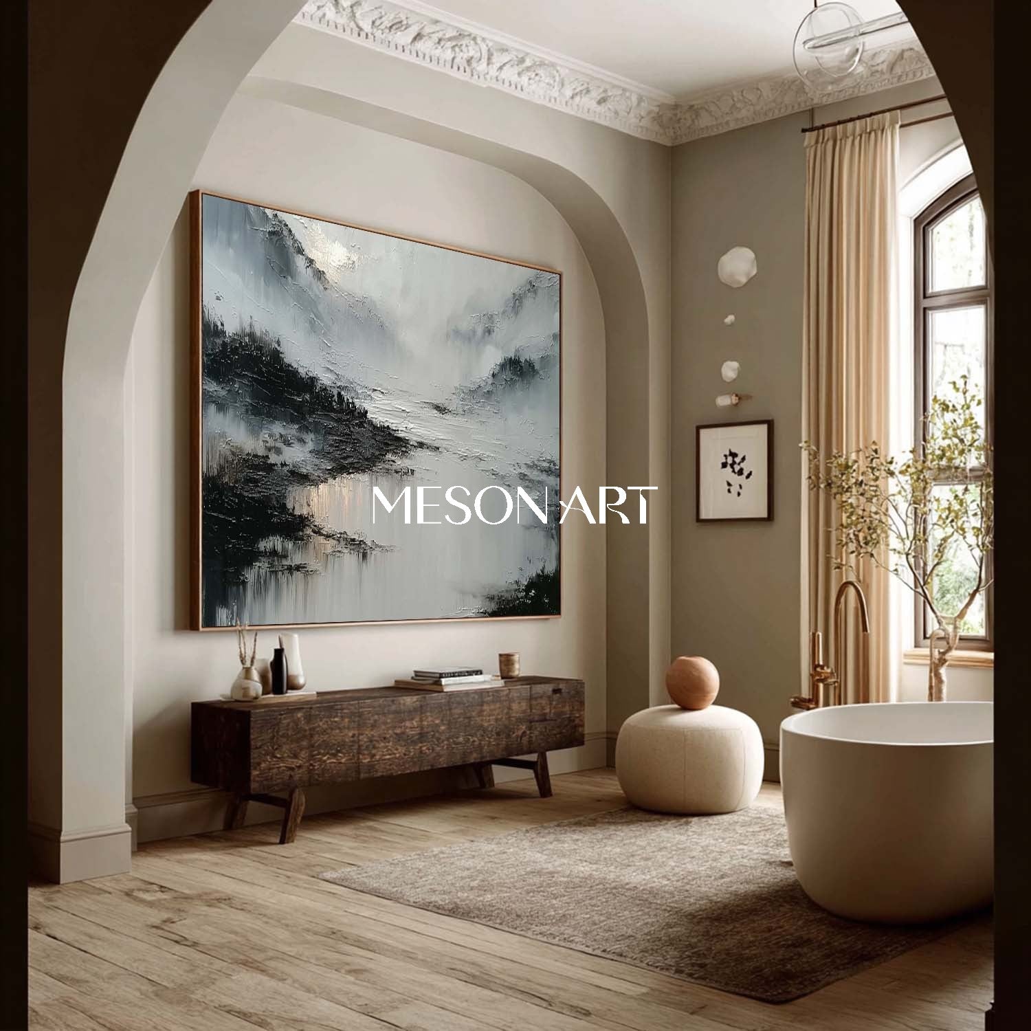 Shop Big Abstract Black Plaster Wall Art Minimalist Canvas Hallway