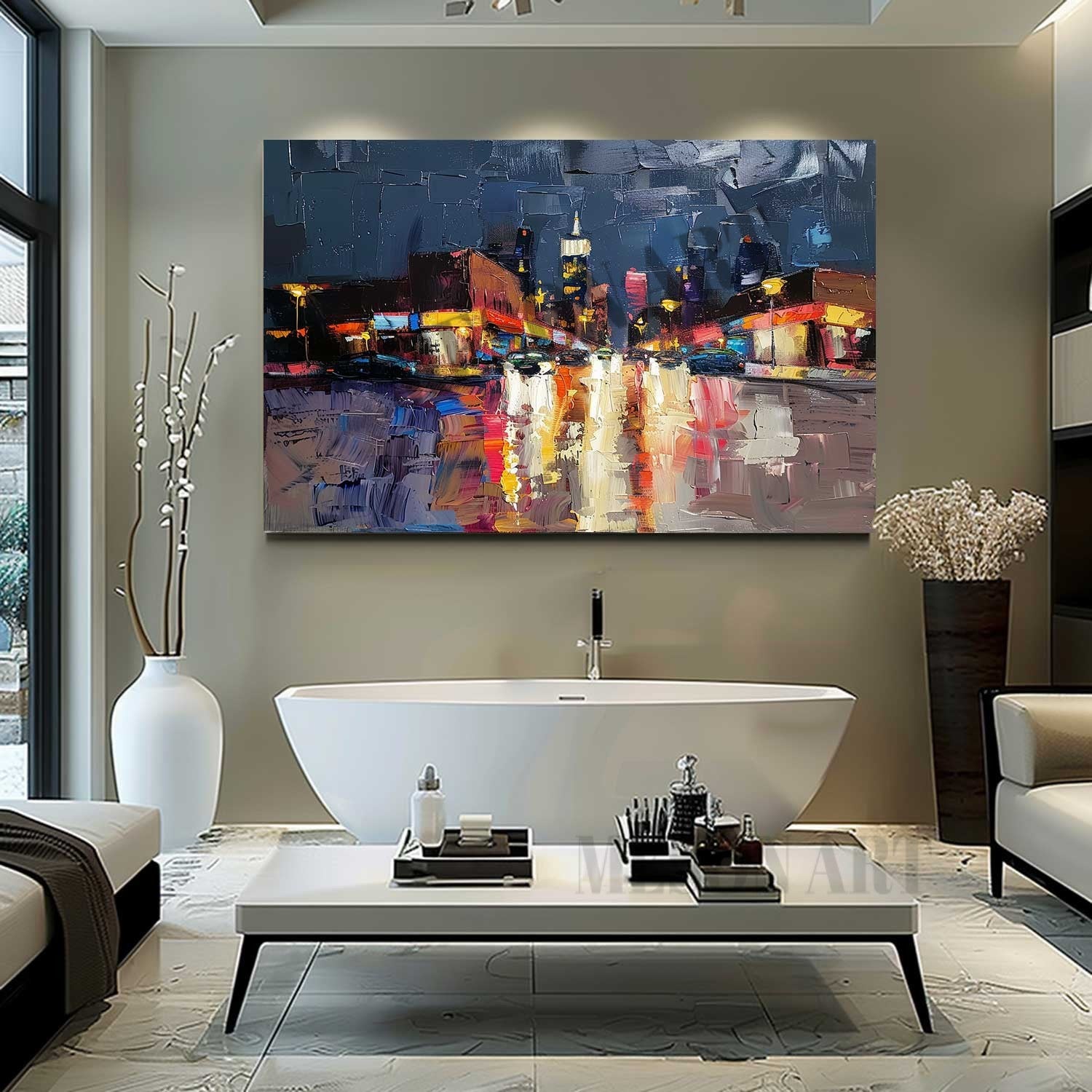 Las Vegas City Night Scene Painting Las Vegas City Night Scene Palette Canvas Wall Art for Sale