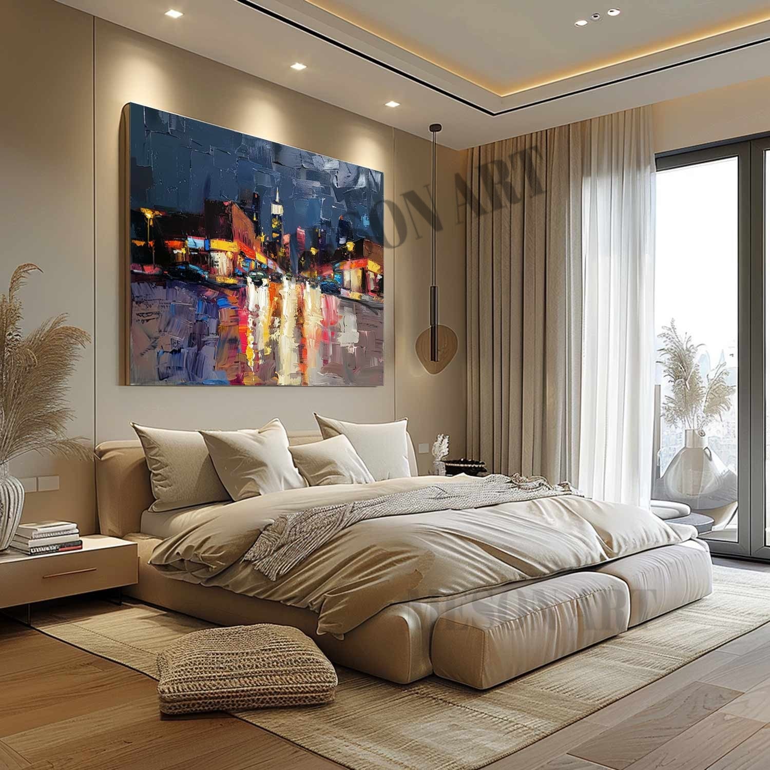 Las Vegas City Night Scene Painting Las Vegas City Night Scene Palette Canvas Wall Art for Sale