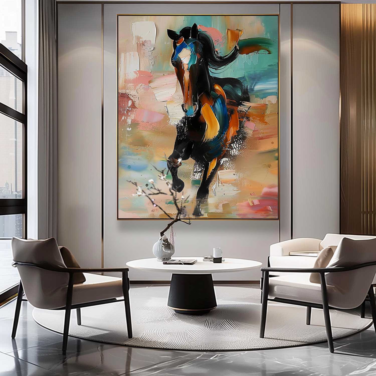 Large Running Horse Oil Painting For Sale Horse Texture Painting Palette Horse Canvas Wall Art Decor