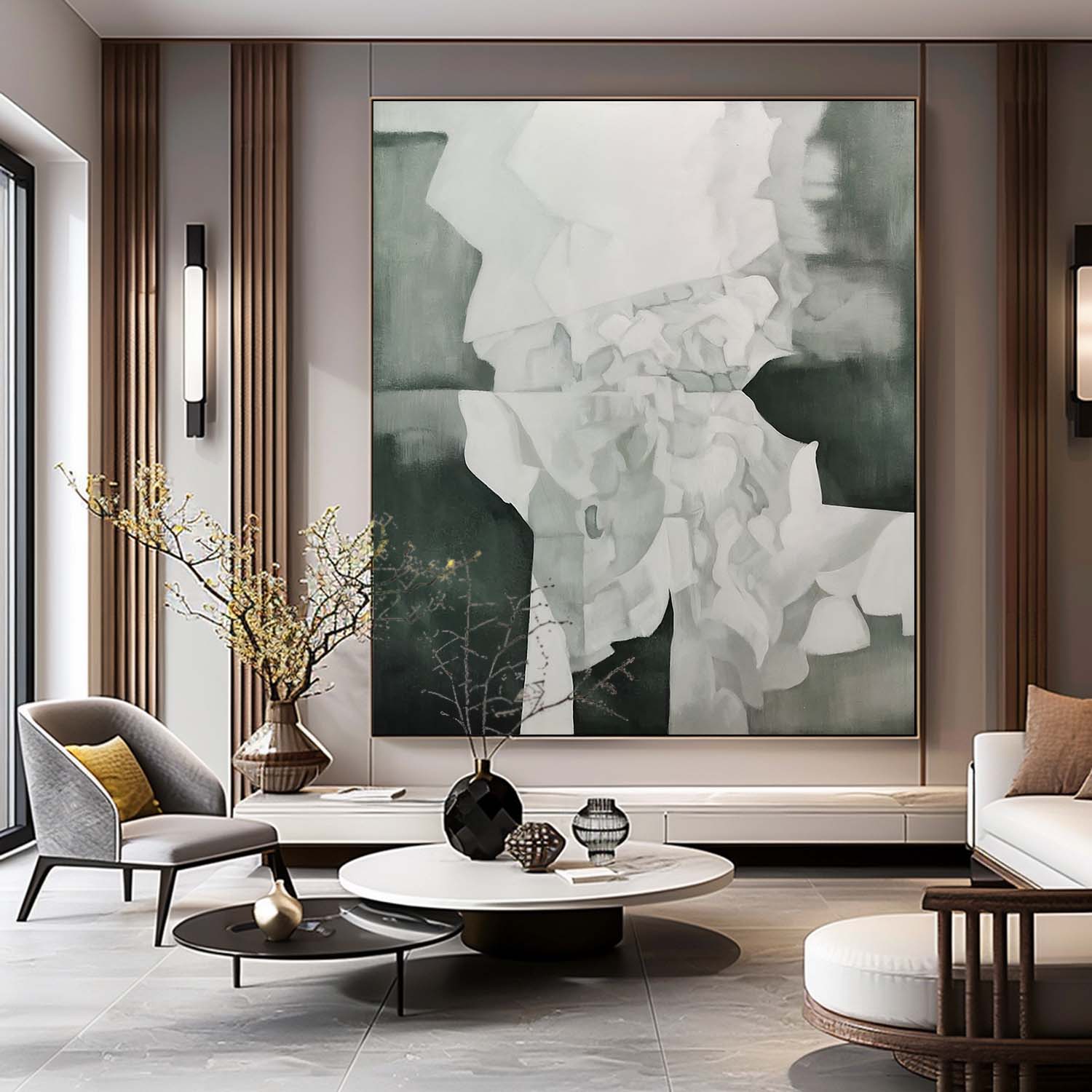 Large Green Minimalist Abstract Canvas Wall Art Modern Green and White Abstract Oil Painting