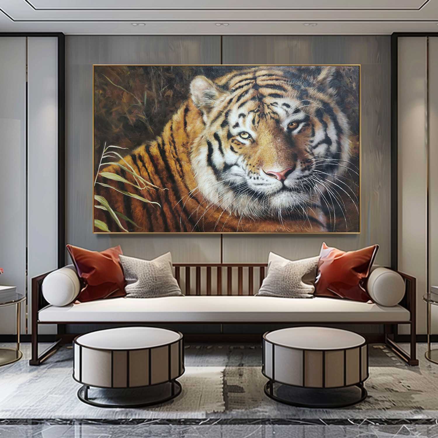 Large Realistic Tiger Oil Painting Hyper Realistic Tiger Art Tiger Realistic Portrait Canvas Wall Art Decor