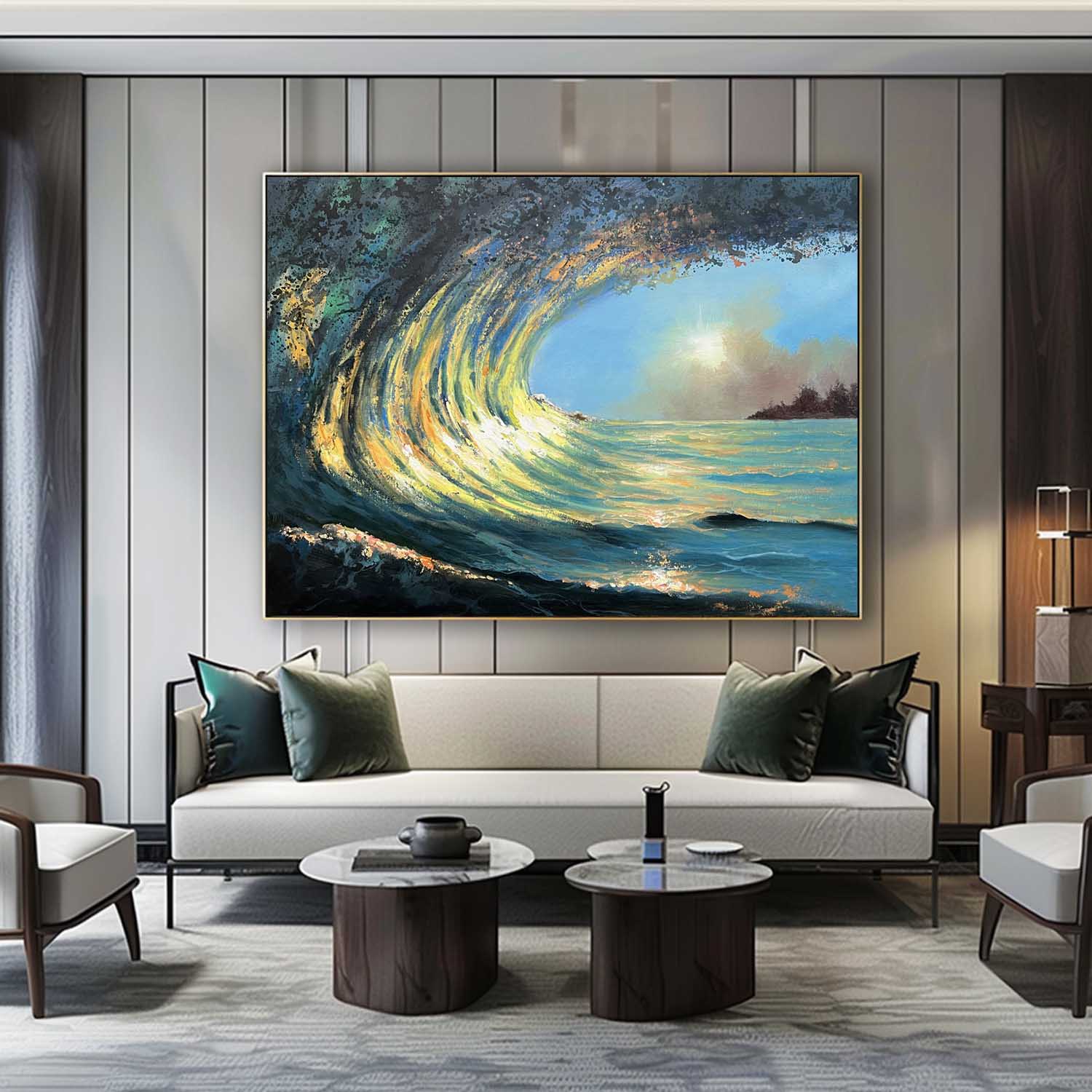 Realistic Sea Oil Painting Realism Art for Sale Blue Waves Realistic Wall Art Decor Sea Canvas Art
