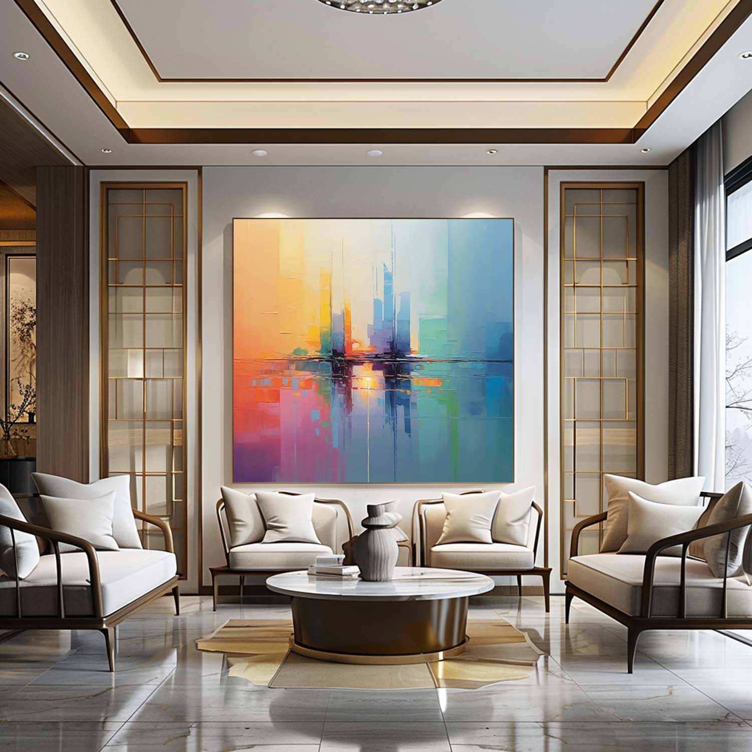 City Abstract 3D Wall Art Decor Contemporary Minimalist Colorful Abstract Art City Abstract Painting