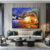 Realistic Oil Painting Of Sunset And Waves Surfing Theme Wall Art Decor Large Surfing Realism Art