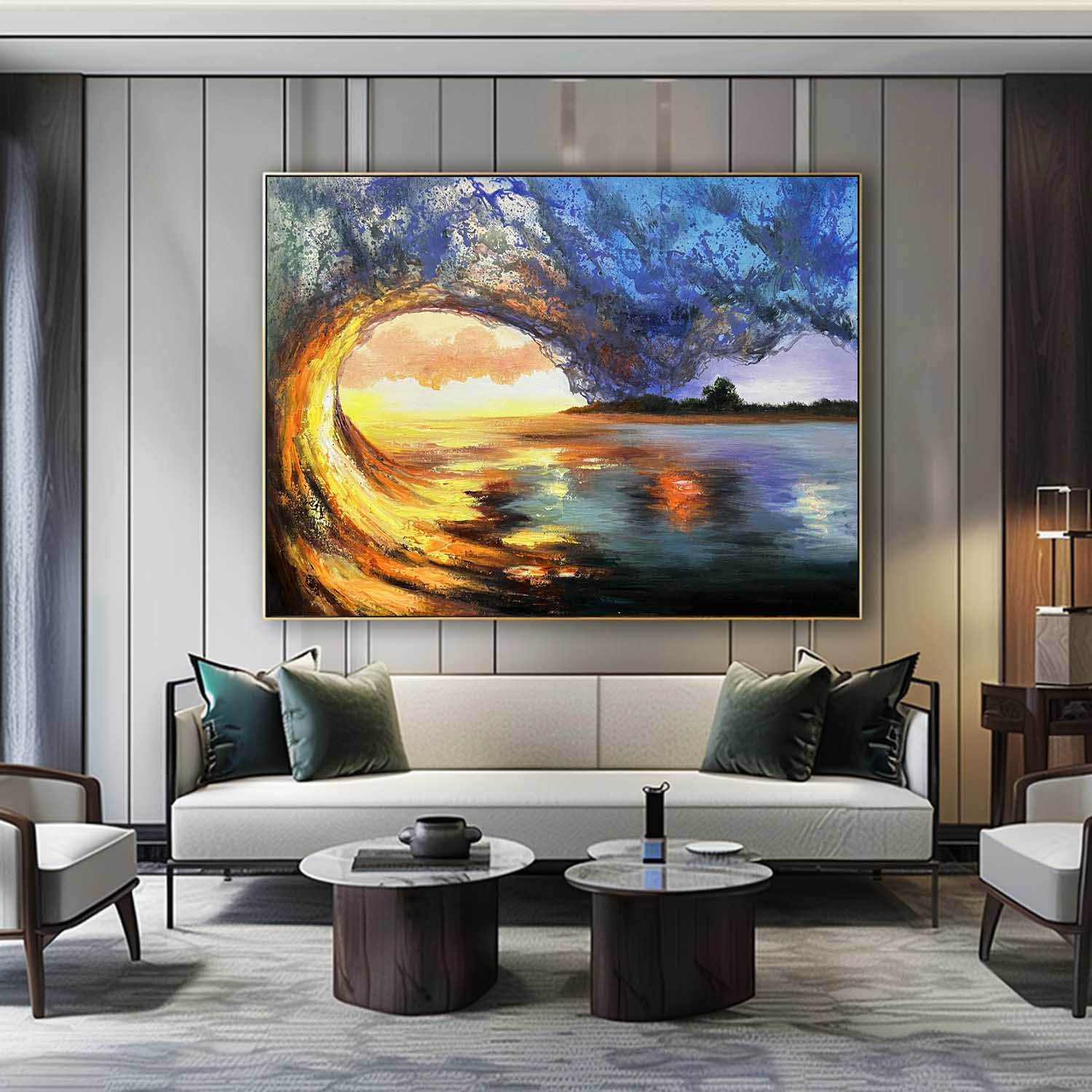 Large Realistic Ocean Waves Oil Painting Ocean Waves Realistic Canvas Art Light Blue Realistic Ocean Waves Wall Art Decoration