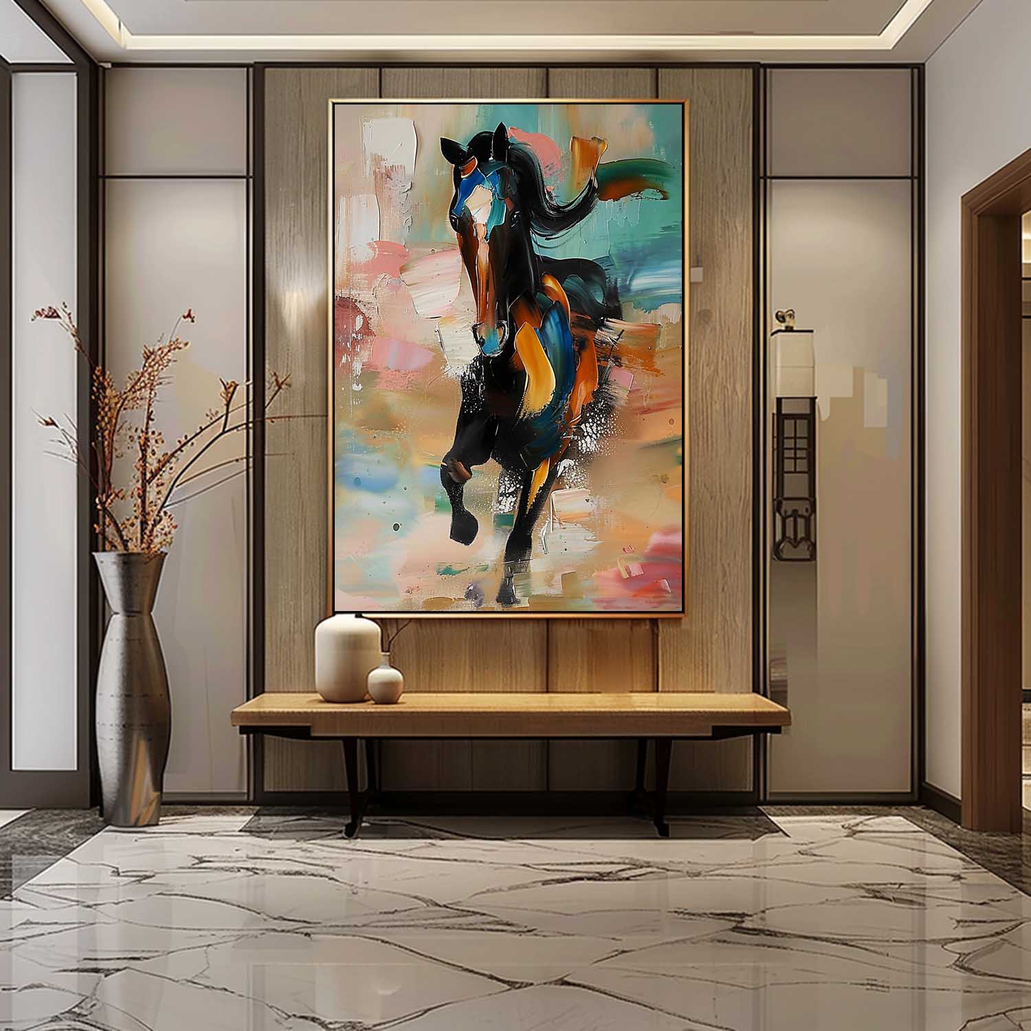Large Running Horse Oil Painting For Sale Horse Texture Painting Palette Horse Canvas Wall Art Decor