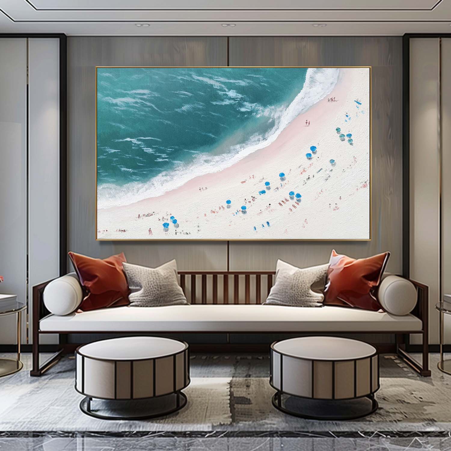 Large Blue And White Sea Wave Beach Oil Painting Coastal Wall Art Decor Seaside Abstract Canvas Art