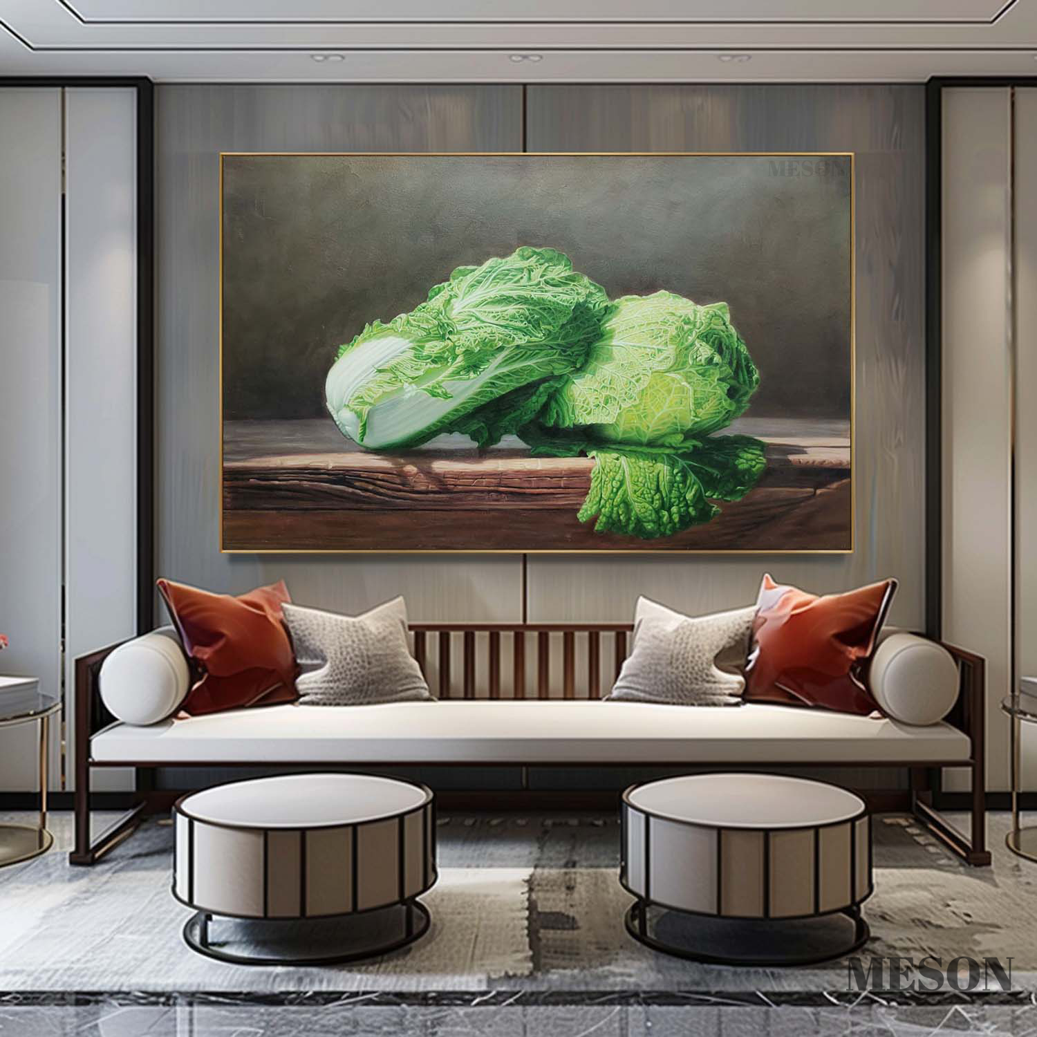 Hyperrealistic Cabbage Oil Painting Hyperrealistic Cabbage Canvas Wall Art Decor Vegetable Realistic Art For Sale