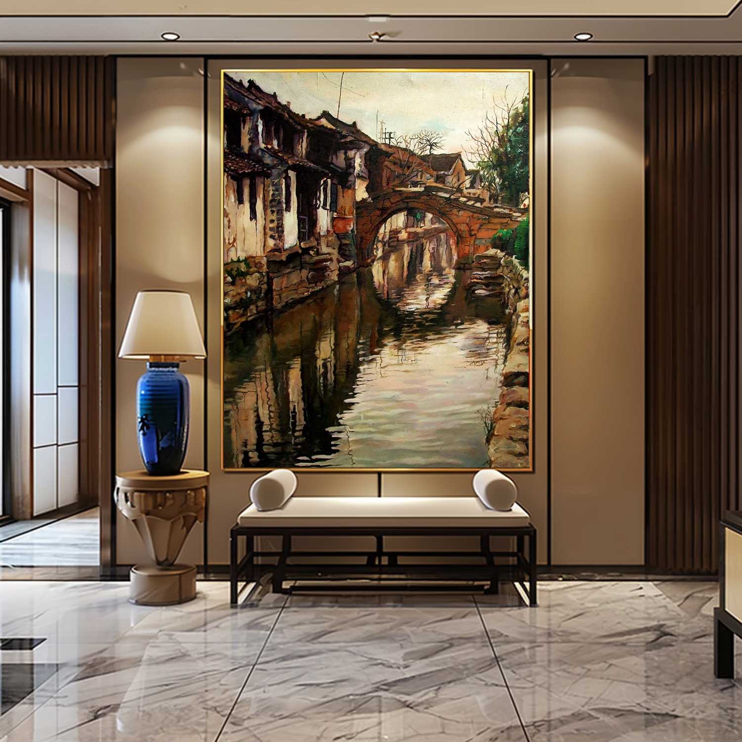 Old Watertown Oil Painting Old Watertown Canvas Wall Art Surreal Old Watertown Art for Sale