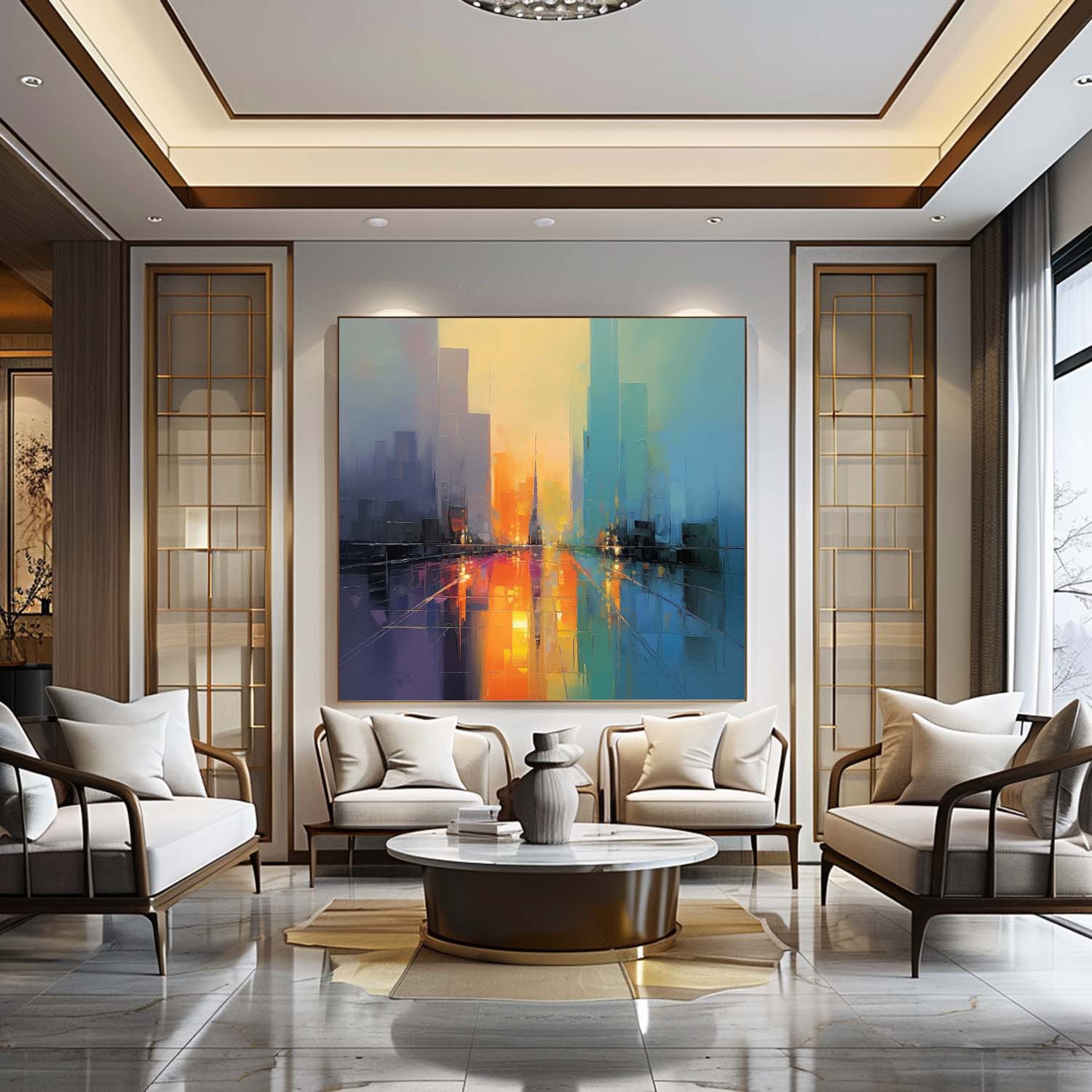 City Colorful Abstract Oil Painting City Modern Minimalist Wall Art City Palette Art Wall Paintings