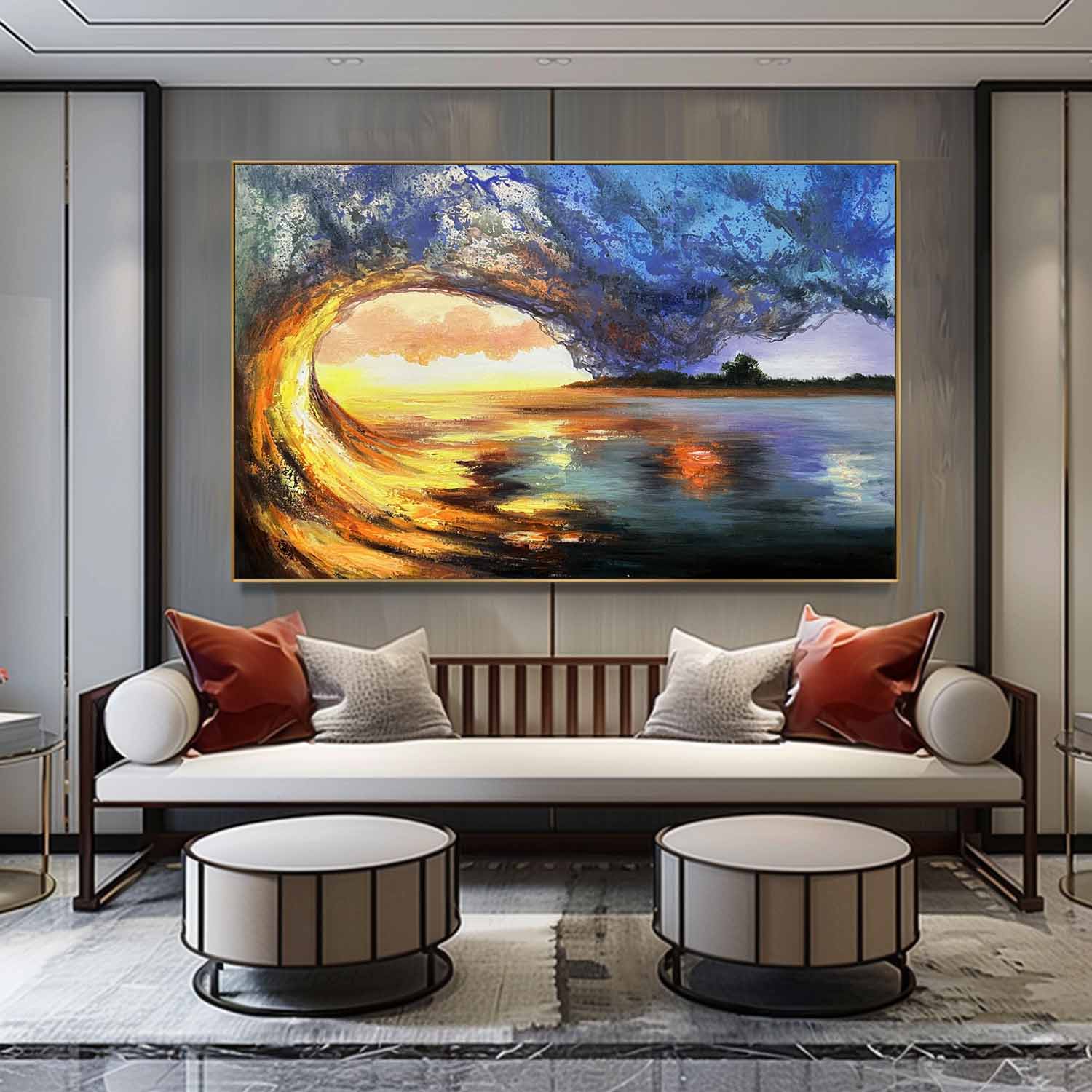 Large Realistic Ocean Waves Oil Painting Ocean Waves Realistic Canvas Art Light Blue Realistic Ocean Waves Wall Art Decoration