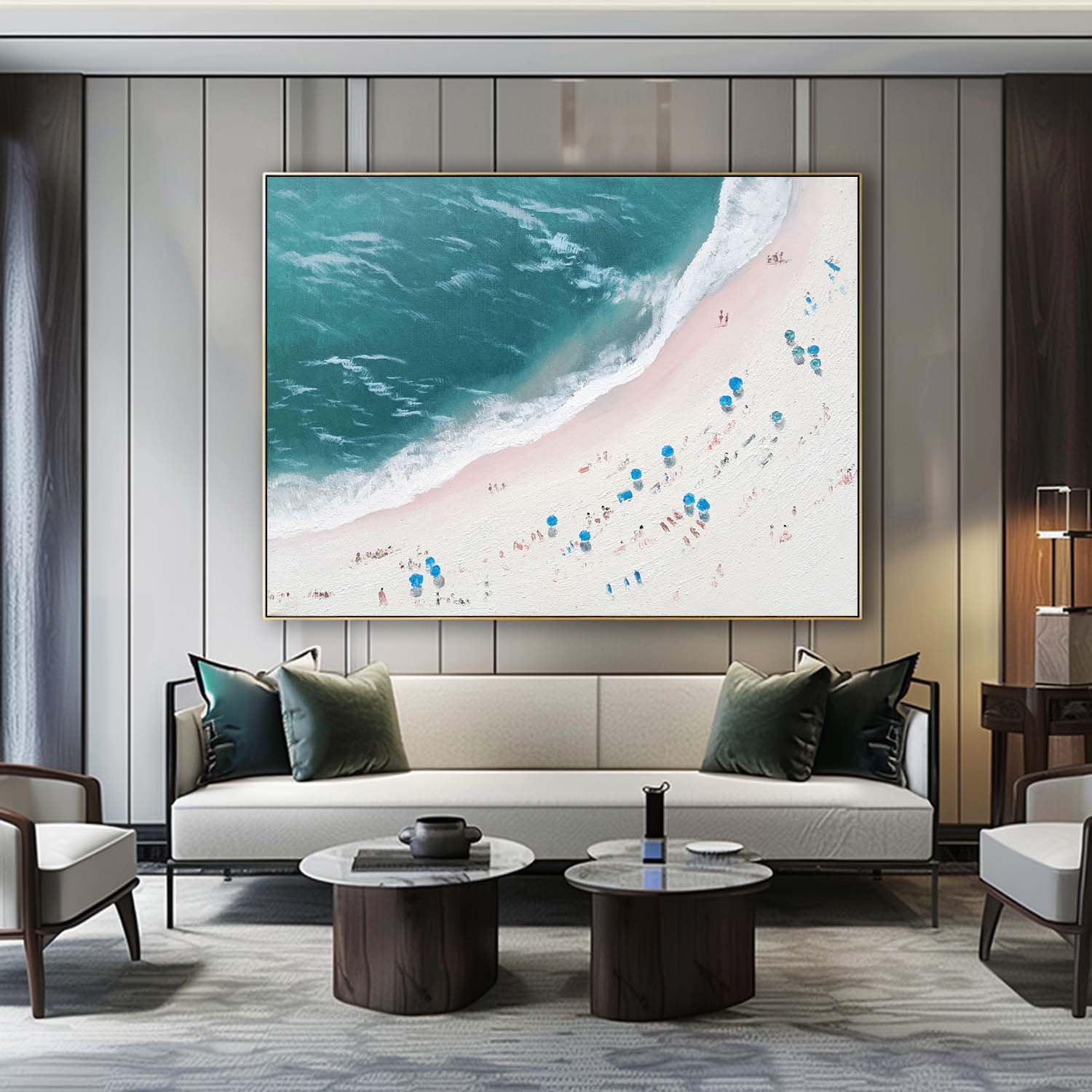 Large Blue And White Sea Wave Beach Oil Painting Coastal Wall Art Decor Seaside Abstract Canvas Art