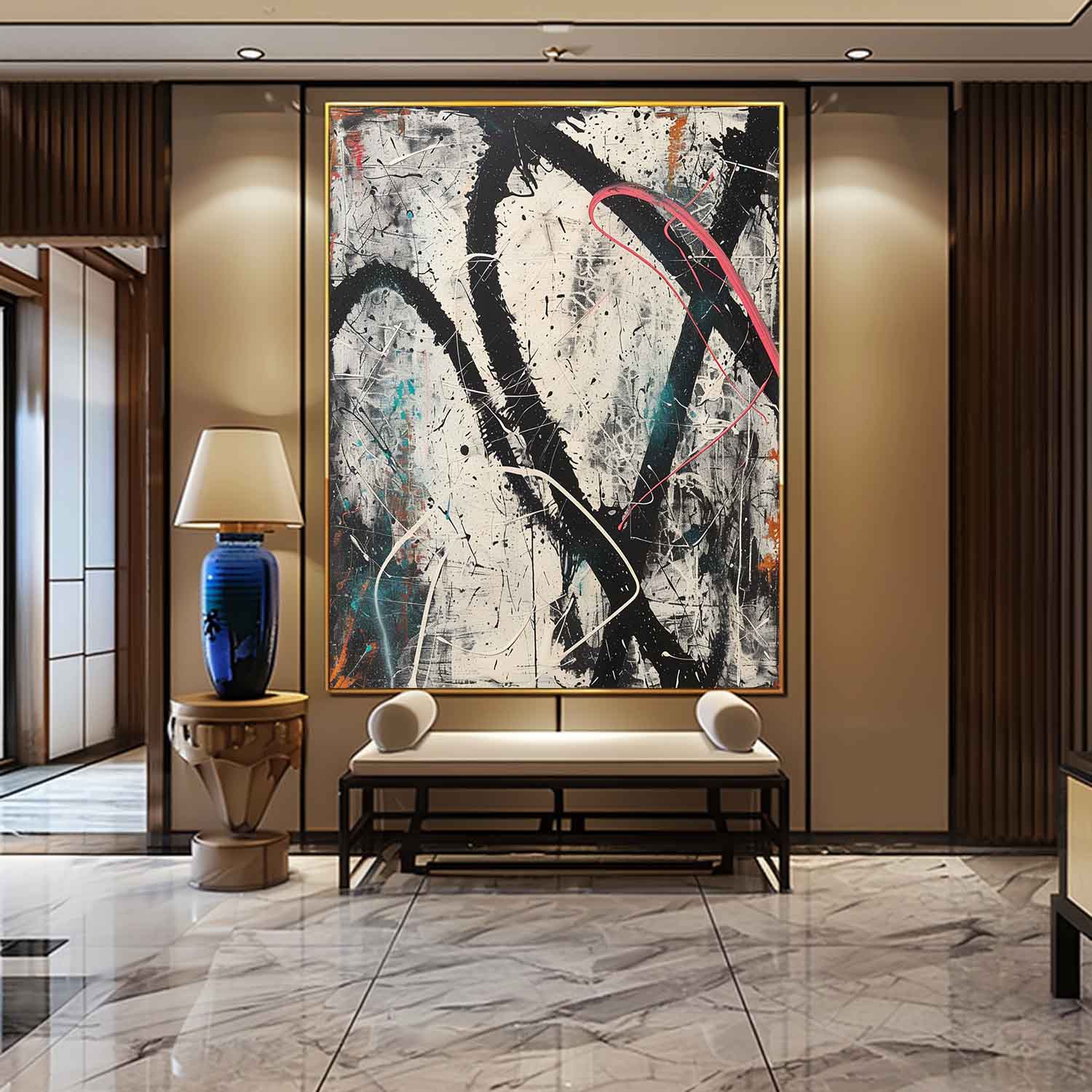 Large Black and White Pollock Wall Paintings for Sale Black and White Pollock Abstract Oil Painting on Canvas