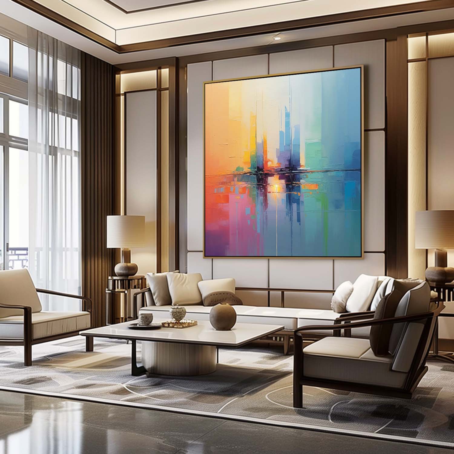 City Abstract 3D Wall Art Decor Contemporary Minimalist Colorful Abstract Art City Abstract Painting