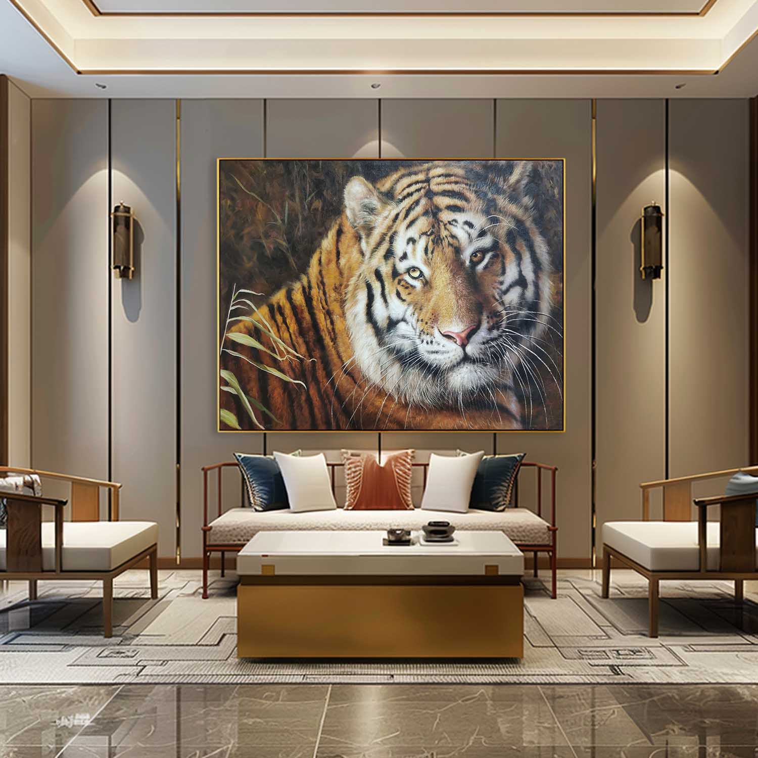 Large Realistic Tiger Oil Painting Hyper Realistic Tiger Art Tiger Realistic Portrait Canvas Wall Art Decor
