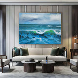 Large Realistic Sea Oil Paintings Sea Realistic Canvas Art Light Blue Realistic Sea Wall Art Decor