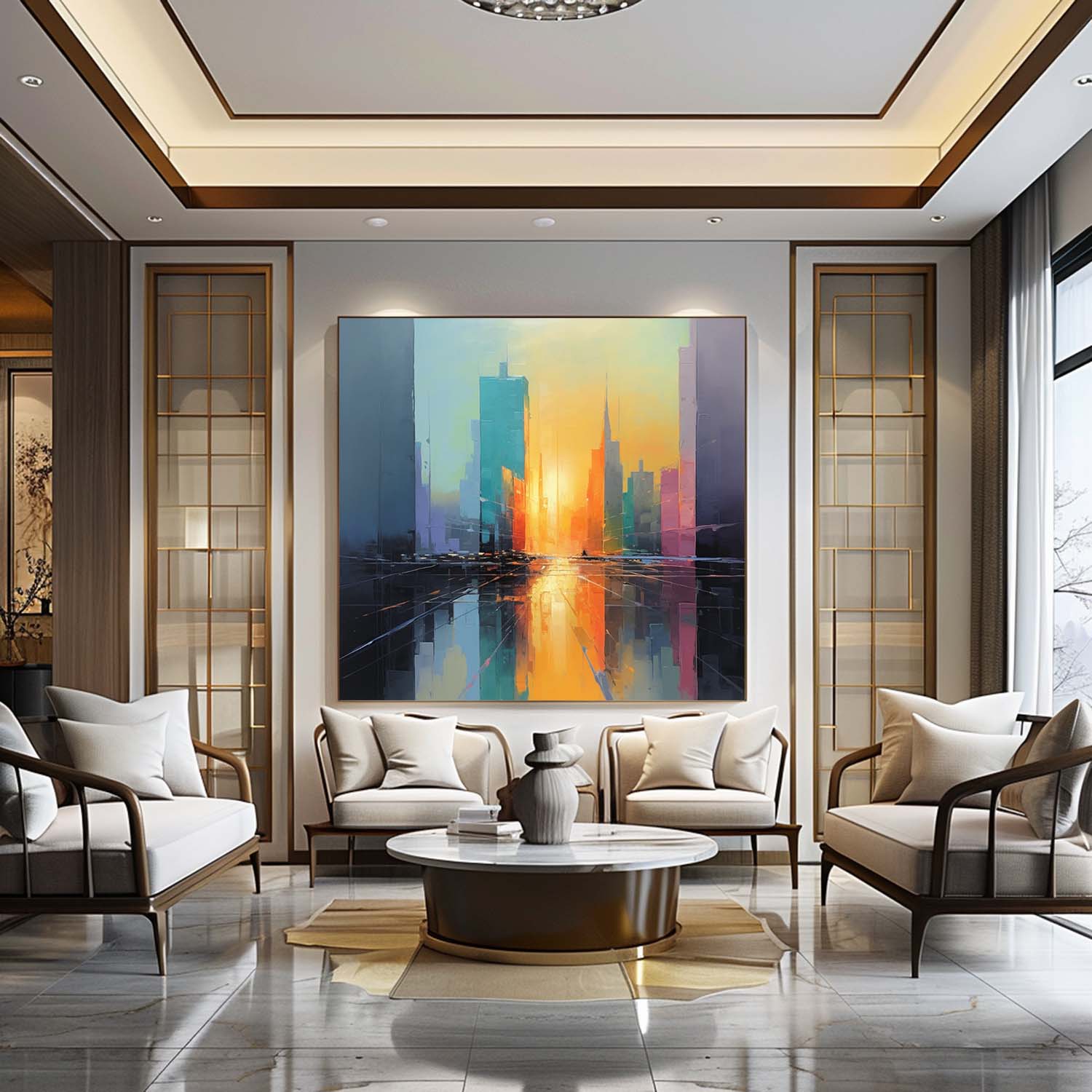 3D City Palette Wall Paintings City Colorful Abstract Oil Painting City Modern Minimalist Wall Art