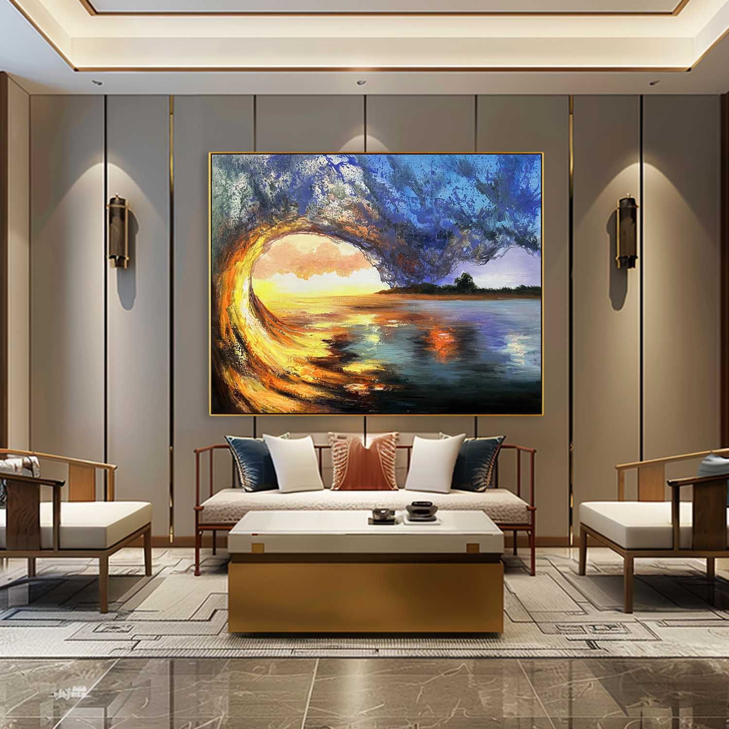 Large Realistic Ocean Waves Oil Painting Ocean Waves Realistic Canvas Art Light Blue Realistic Ocean Waves Wall Art Decoration